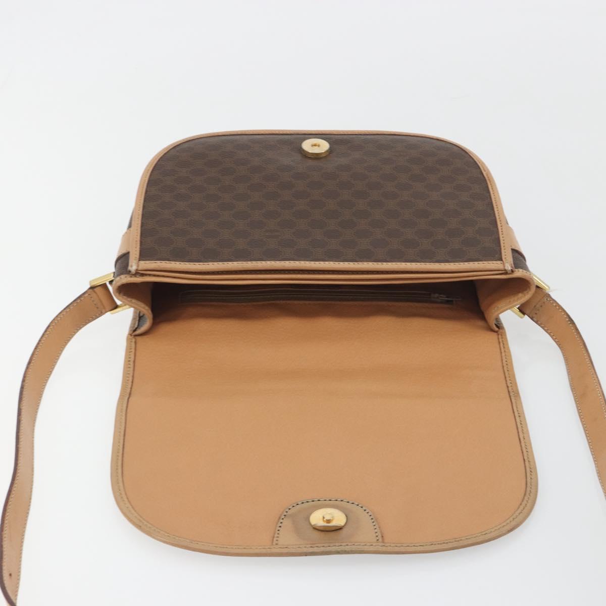 CELINE Macadam Canvas Shoulder Bag PVC Leather Brown Gold Auth 196698