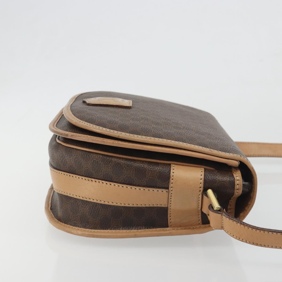 CELINE Macadam Canvas Shoulder Bag PVC Leather Brown Gold Auth 196698