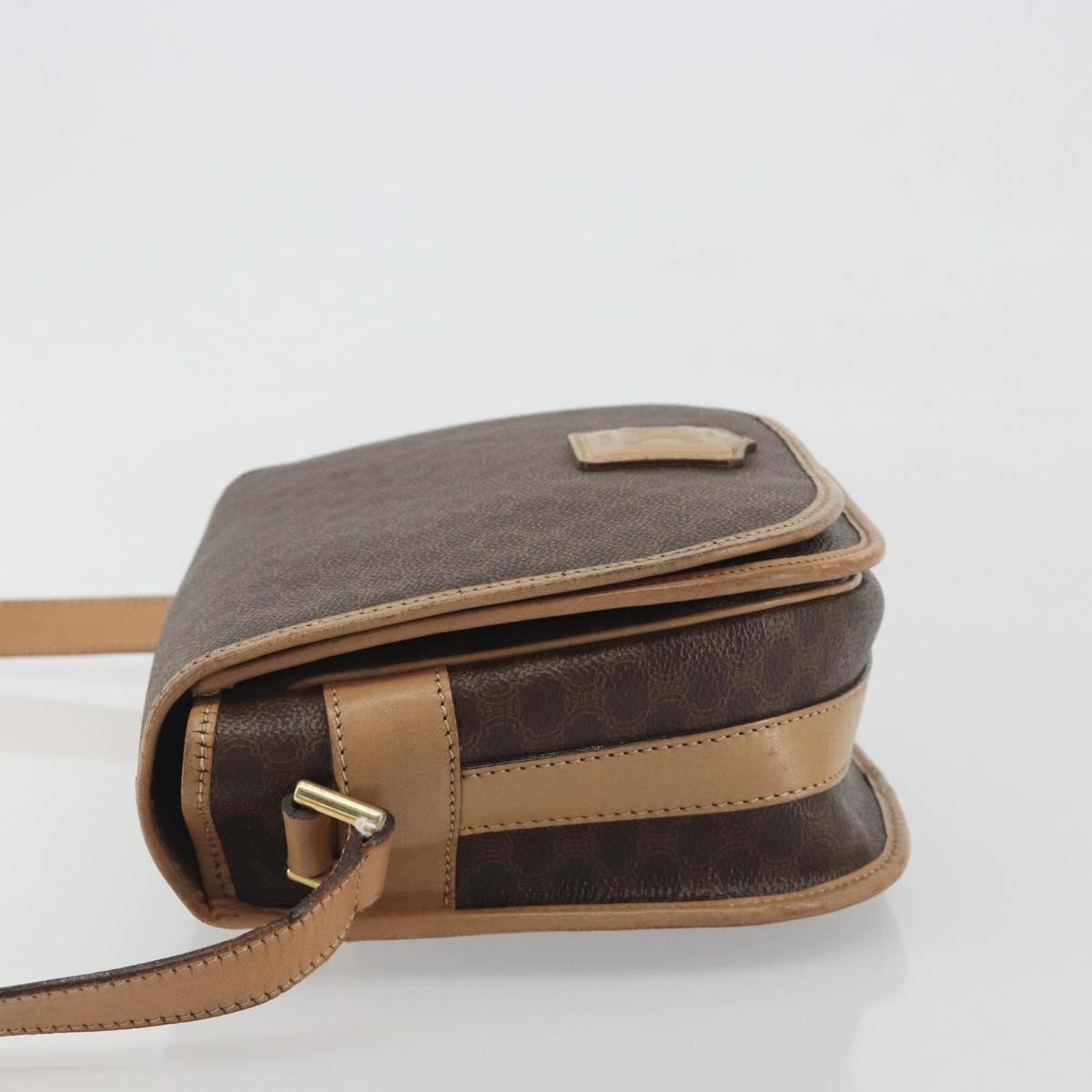 CELINE Macadam Canvas Shoulder Bag PVC Leather Brown Gold Auth 196698