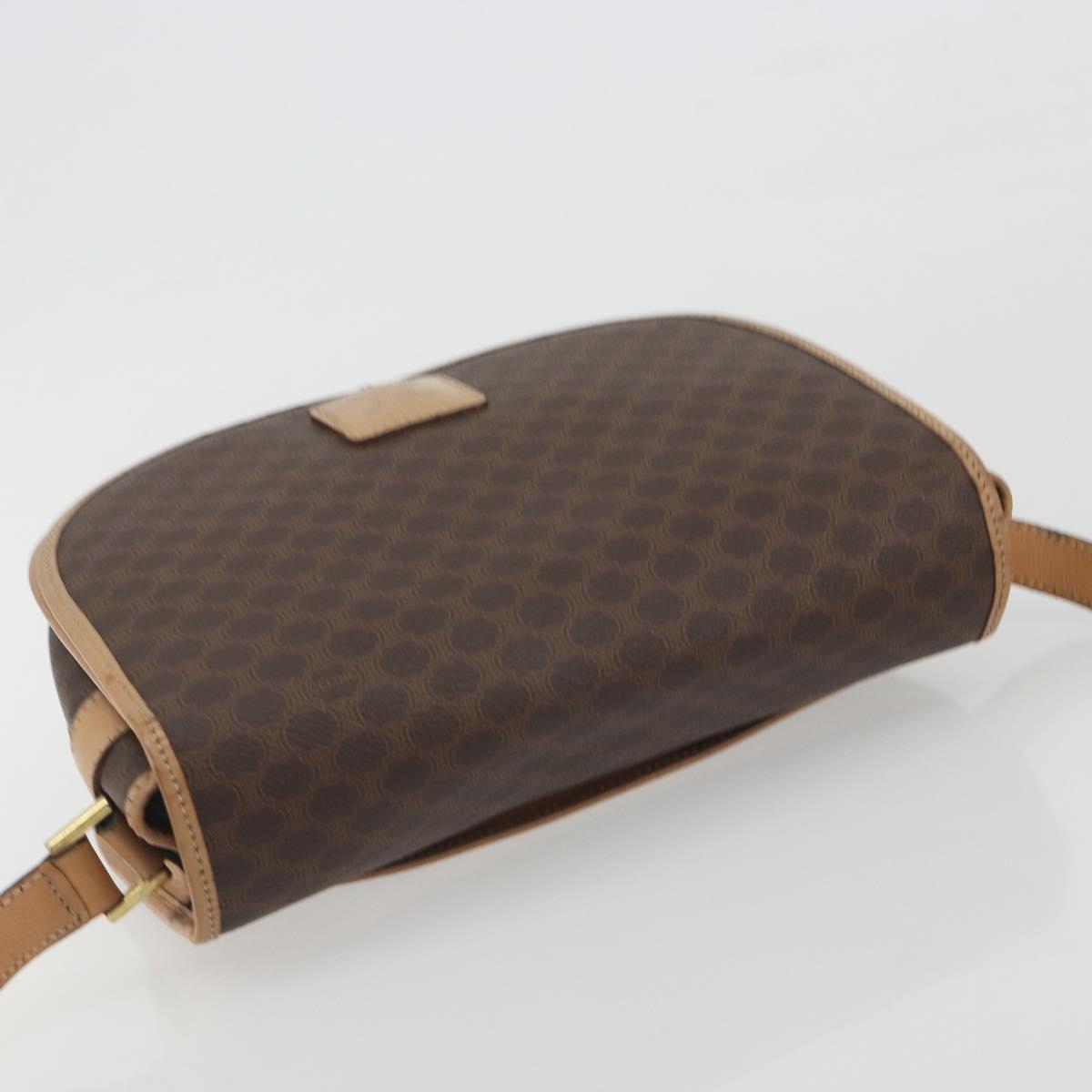 CELINE Macadam Canvas Shoulder Bag PVC Leather Brown Gold Auth 196698