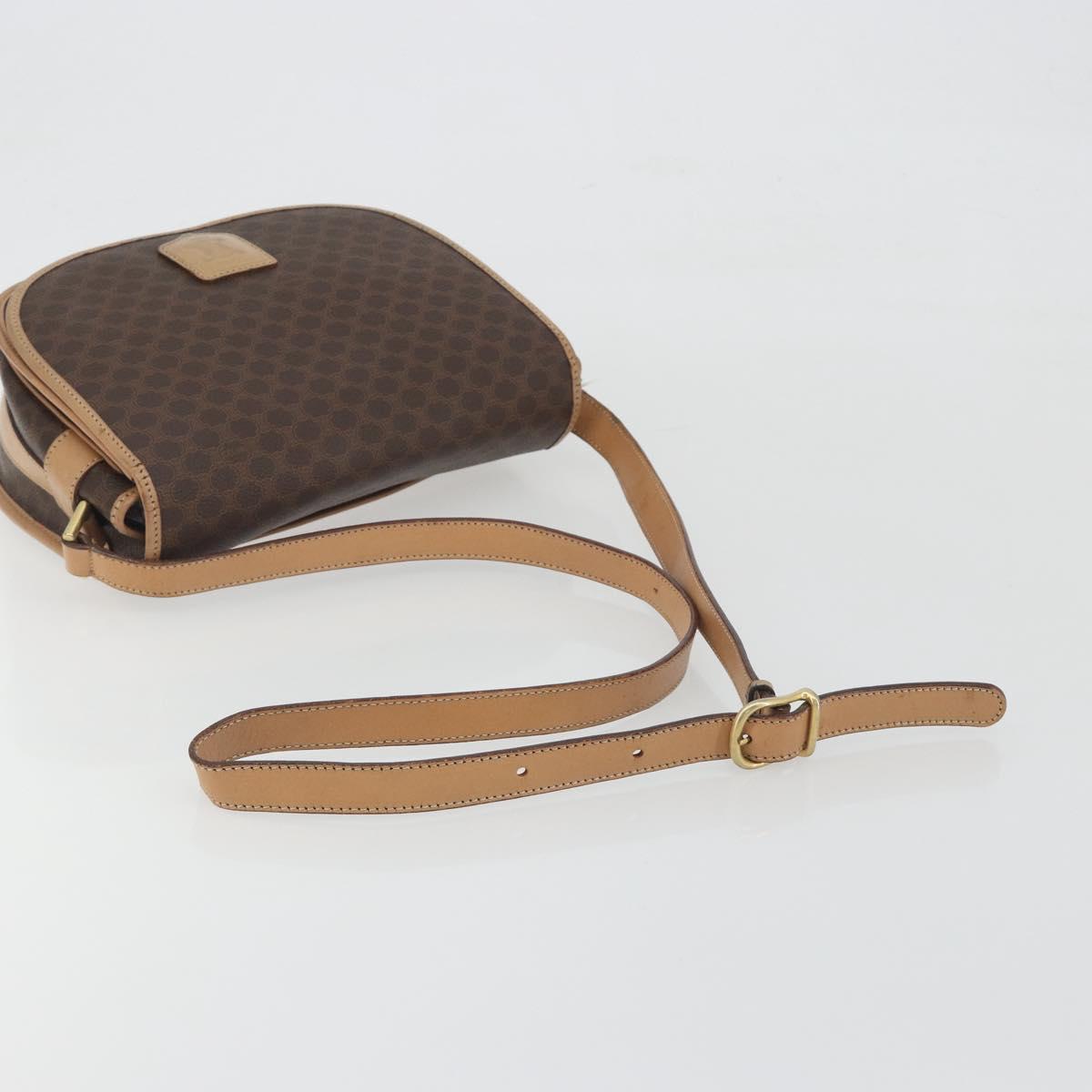 CELINE Macadam Canvas Shoulder Bag PVC Leather Brown Gold Auth 196698