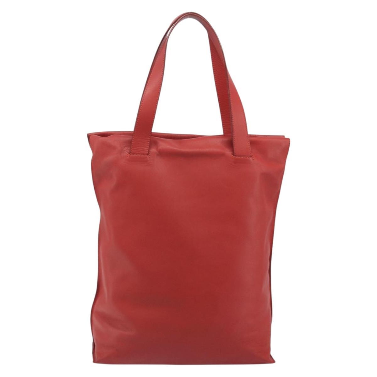 LOEWE Anagram Tote Bag Leather Red Silver Auth 196700A