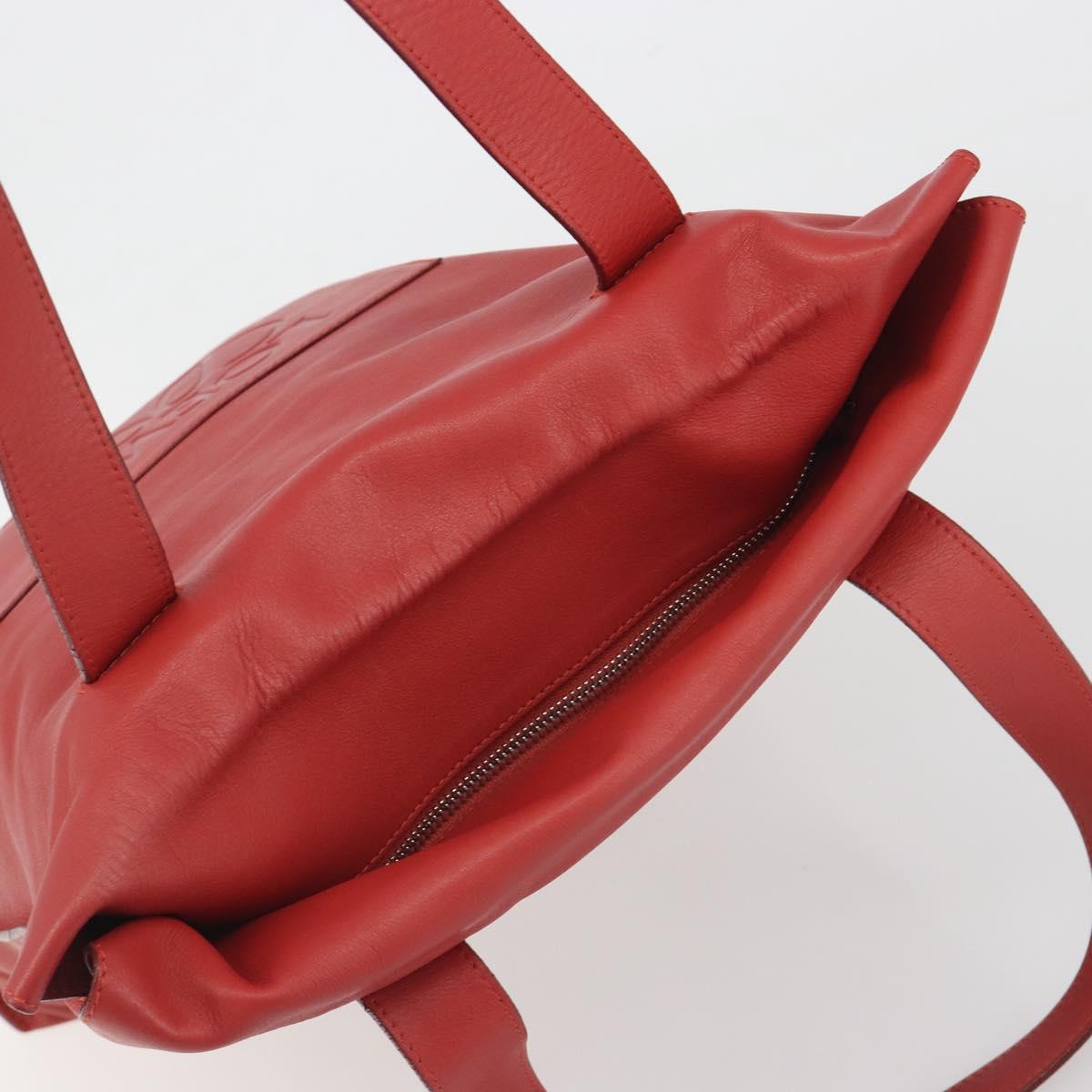 LOEWE Anagram Tote Bag Leather Red Silver Auth 196700A