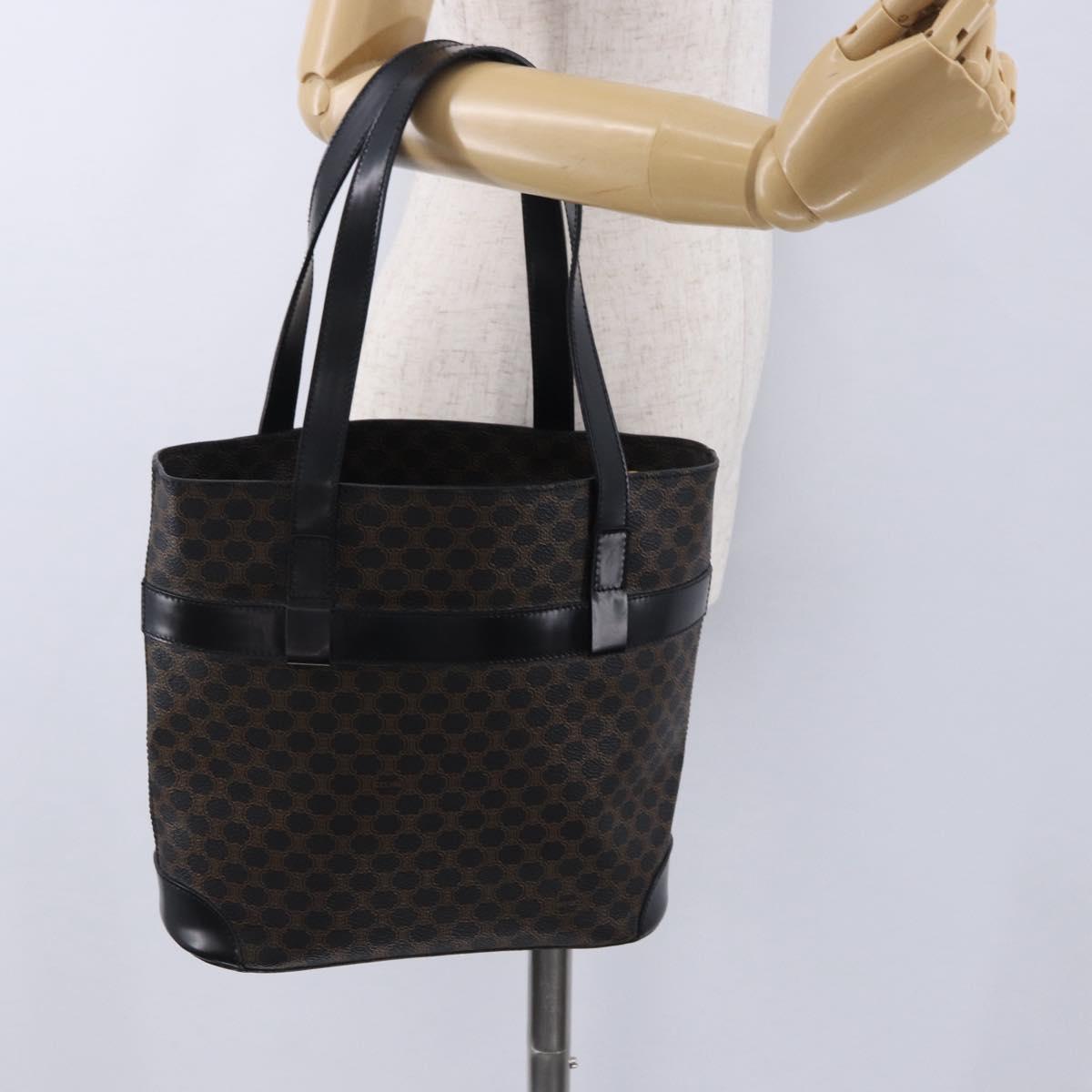 CELINE Macadam Canvas Hand Bag PVC Leather Black Gold Auth 196702