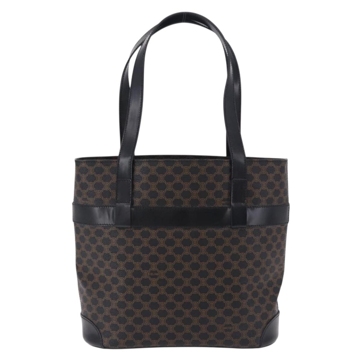 CELINE Macadam Canvas Hand Bag PVC Leather Black Gold Auth 196702