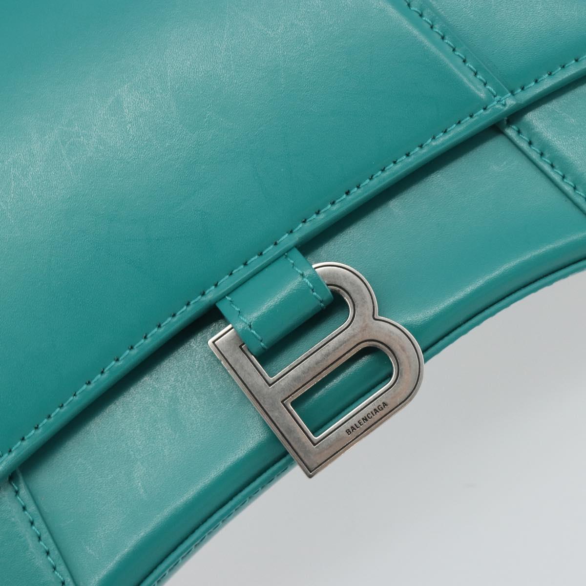 BALENCIAGA Hour Glass Small Bag Leather 2way Green Silver 593546 Auth 196703M