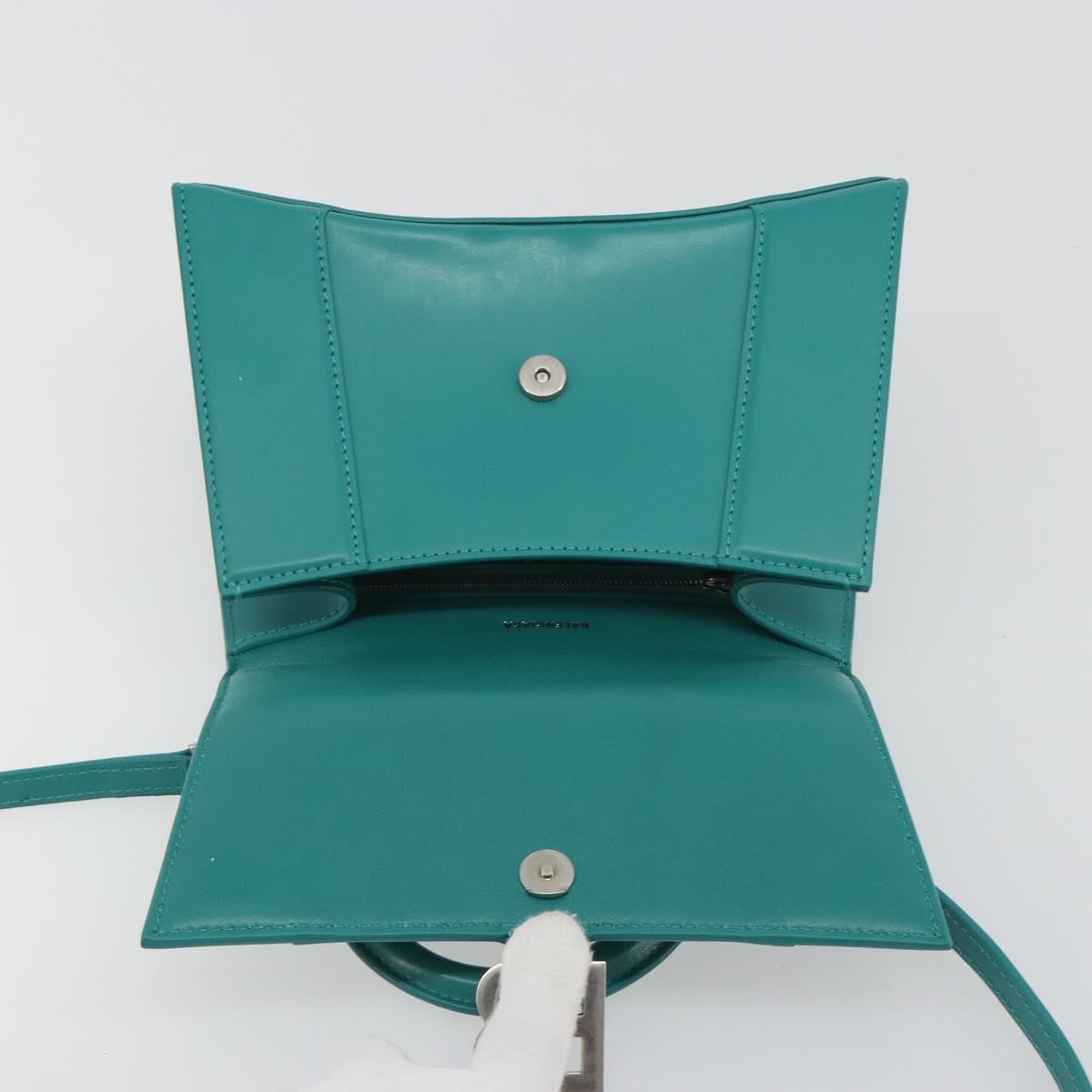 BALENCIAGA Hour Glass Small Bag Leather 2way Green Silver 593546 Auth 196703M