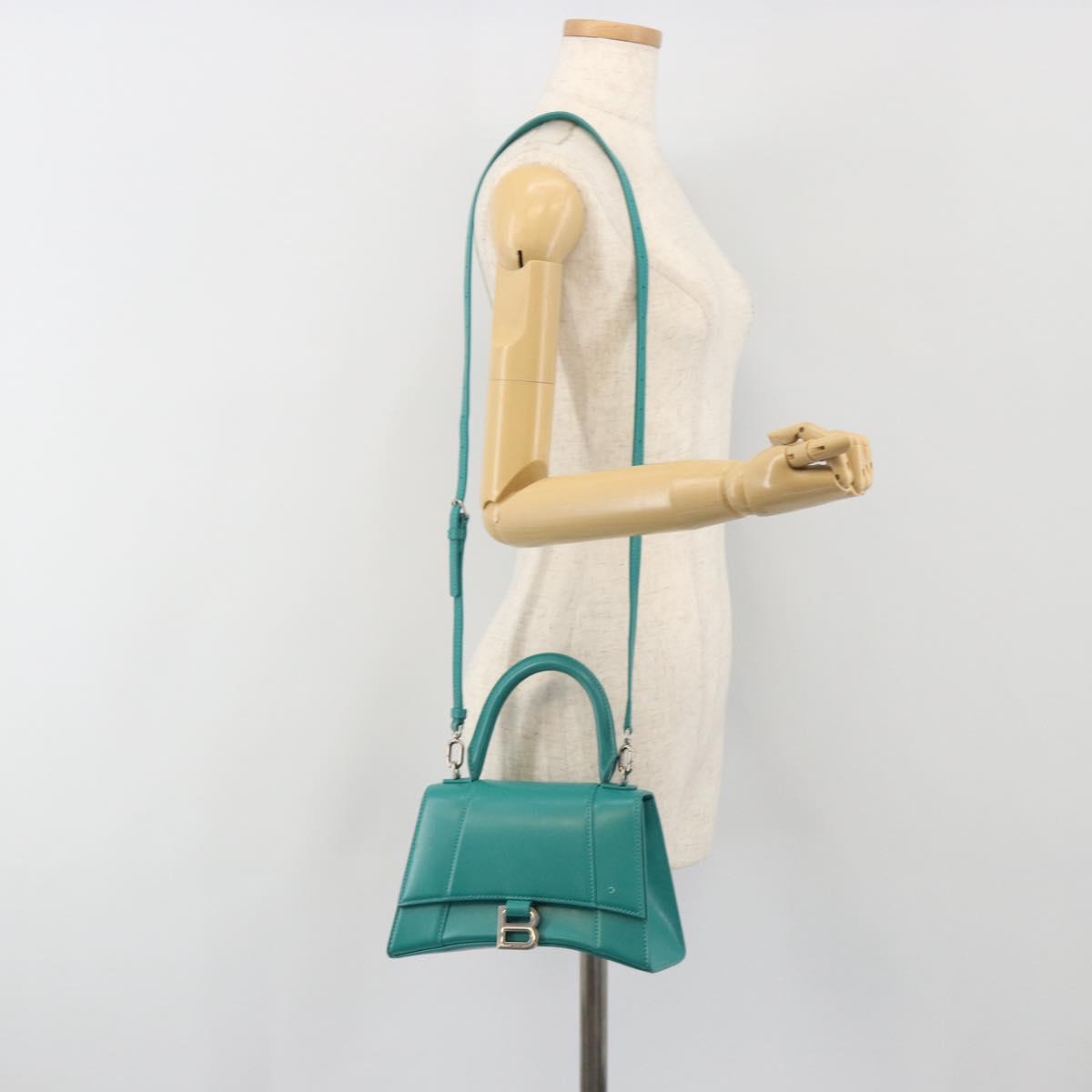 BALENCIAGA Hour Glass Small Bag Leather 2way Green Silver 593546 Auth 196703M