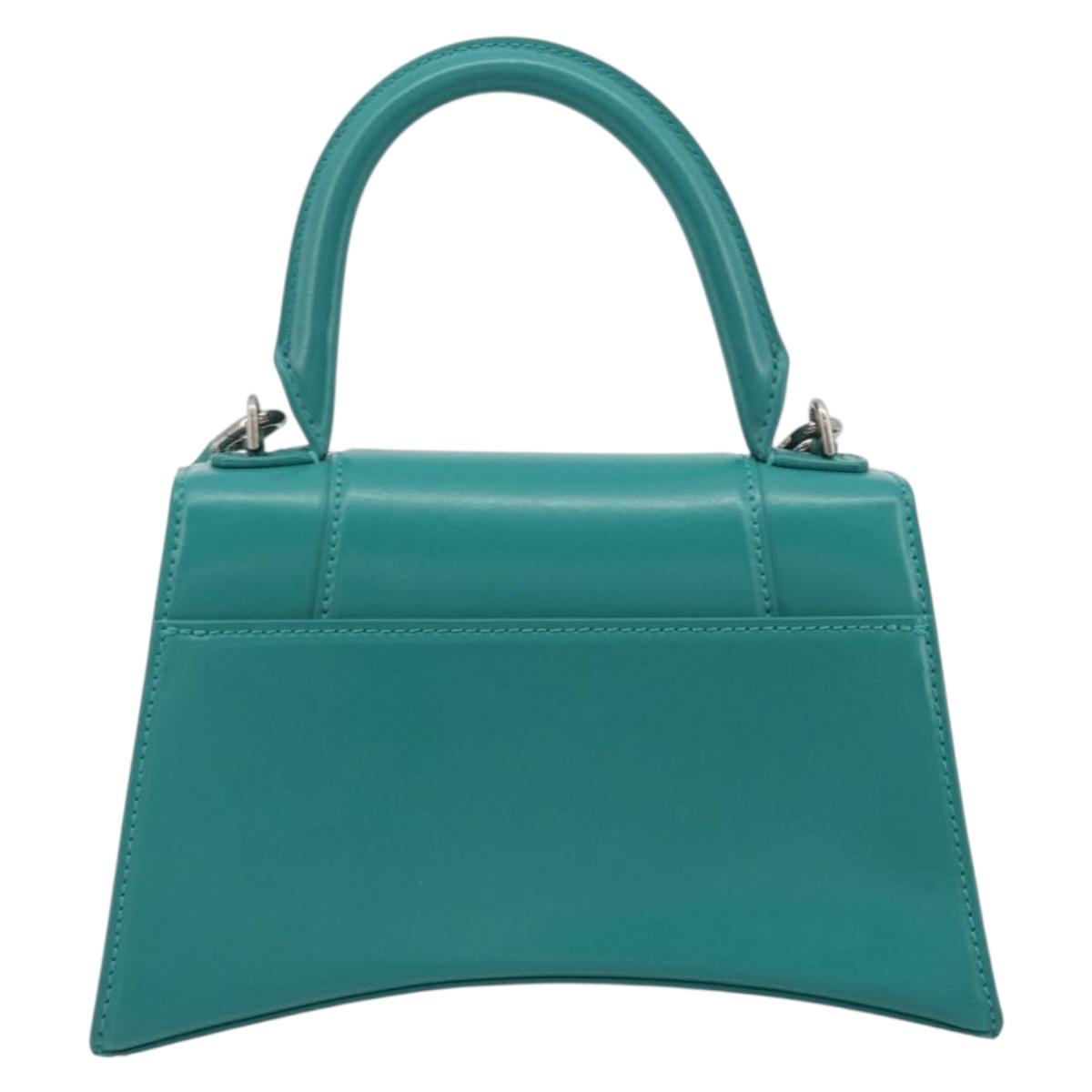 BALENCIAGA Hour Glass Small Bag Leather 2way Green Silver 593546 Auth 196703M