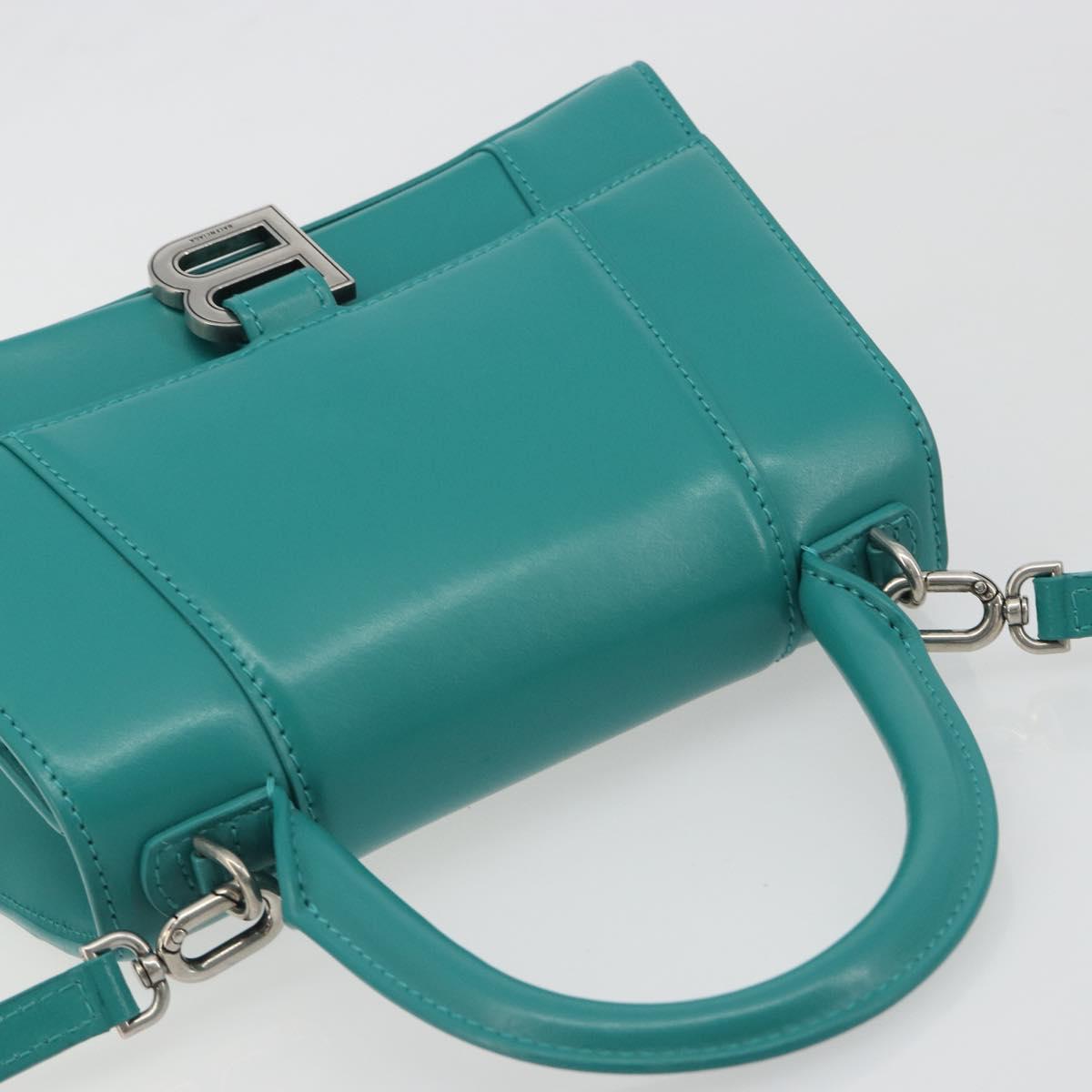 BALENCIAGA Hour Glass Small Bag Leather 2way Green Silver 593546 Auth 196703M