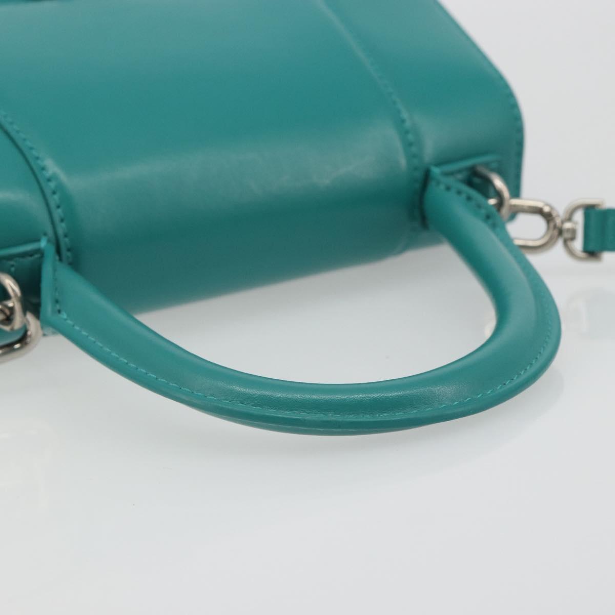 BALENCIAGA Hour Glass Small Bag Leather 2way Green Silver 593546 Auth 196703M