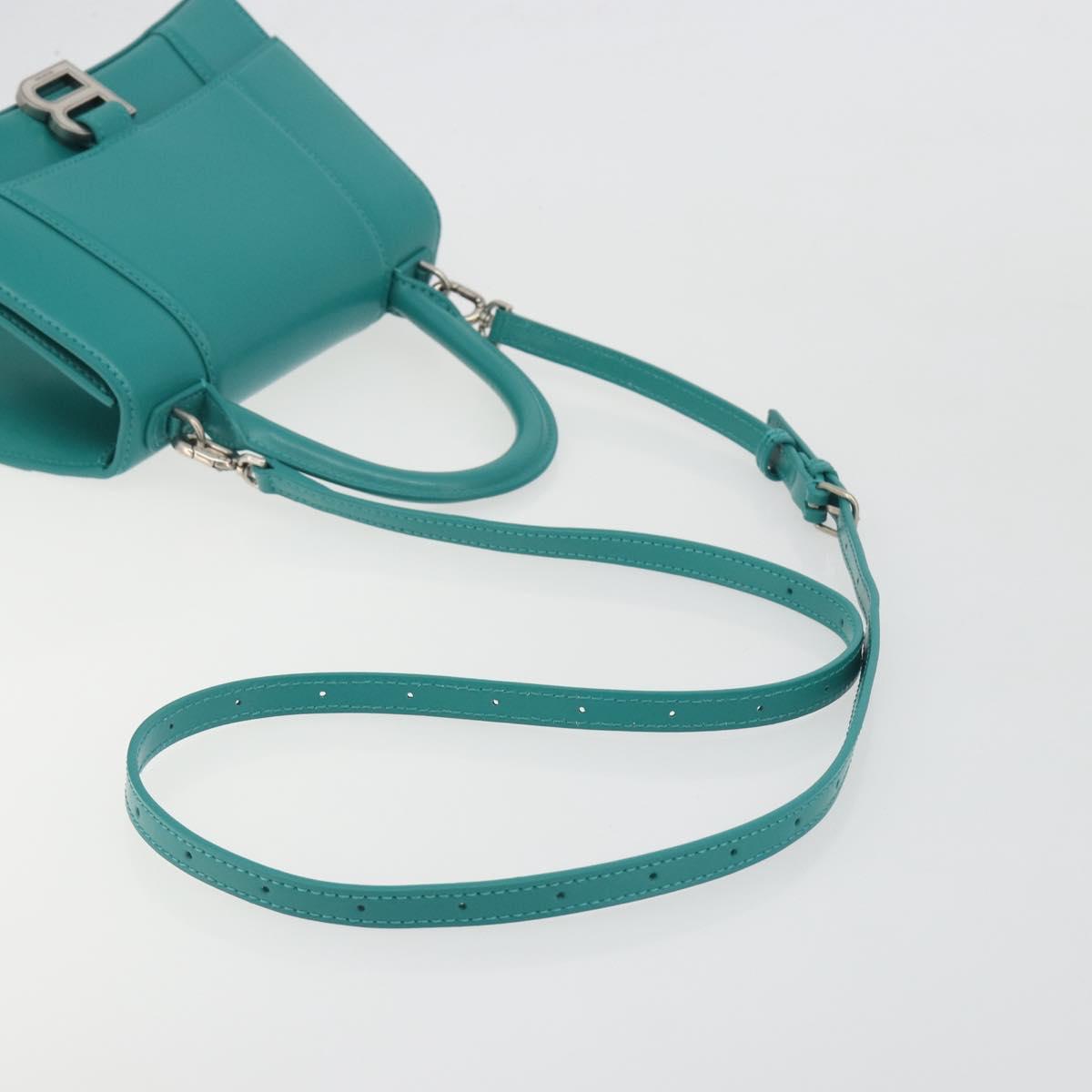 BALENCIAGA Hour Glass Small Bag Leather 2way Green Silver 593546 Auth 196703M