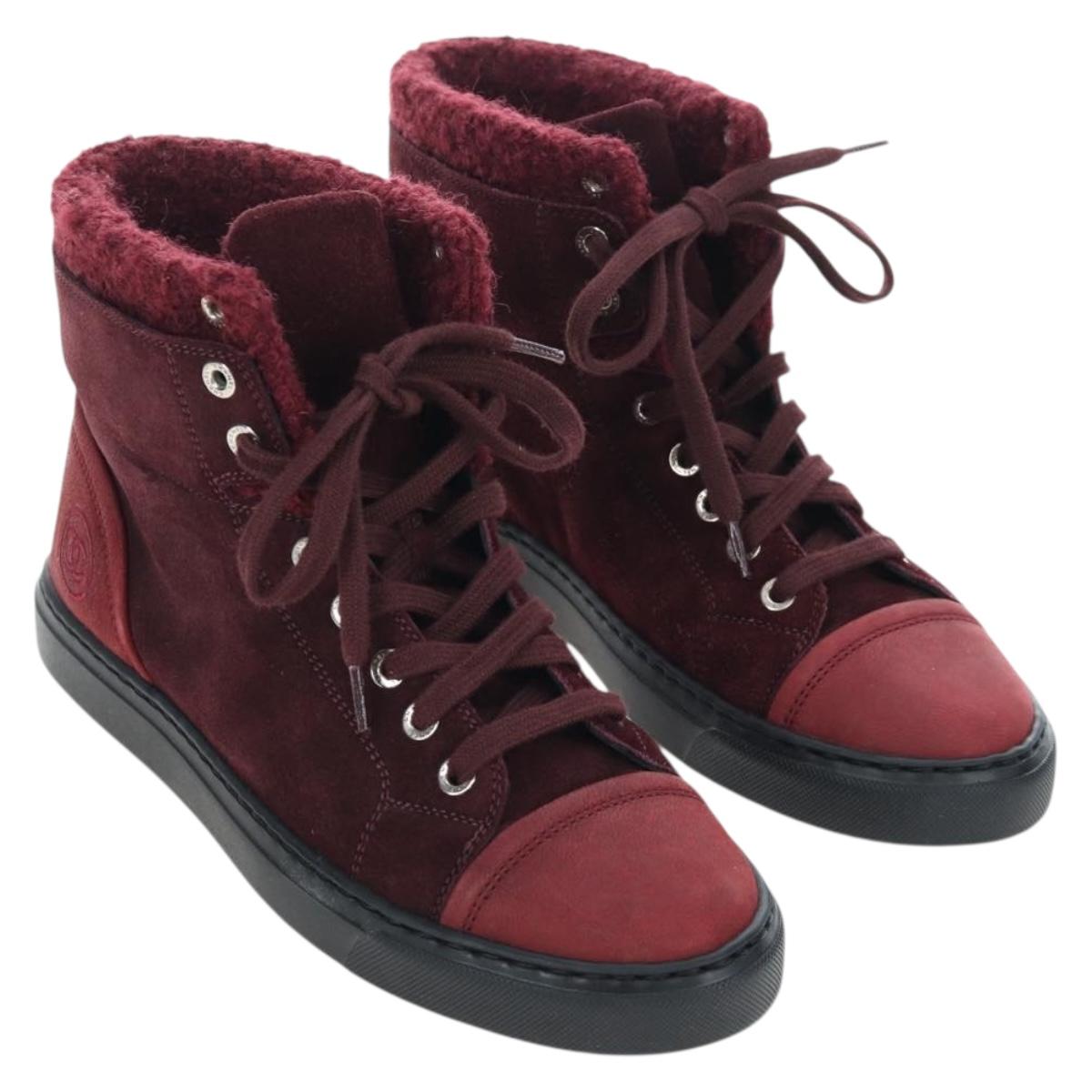 CHANEL High Cut Sneakers Suede Bordeaux CC Auth 196705M