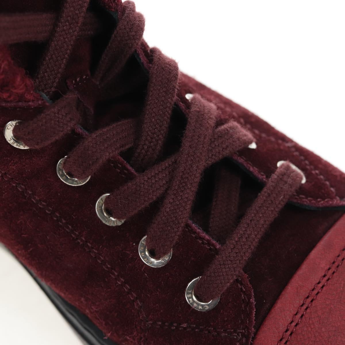 CHANEL High Cut Sneakers Suede Bordeaux CC Auth 196705M