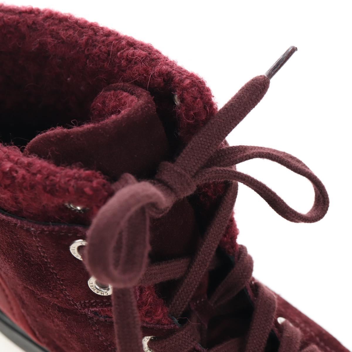 CHANEL High Cut Sneakers Suede Bordeaux CC Auth 196705M