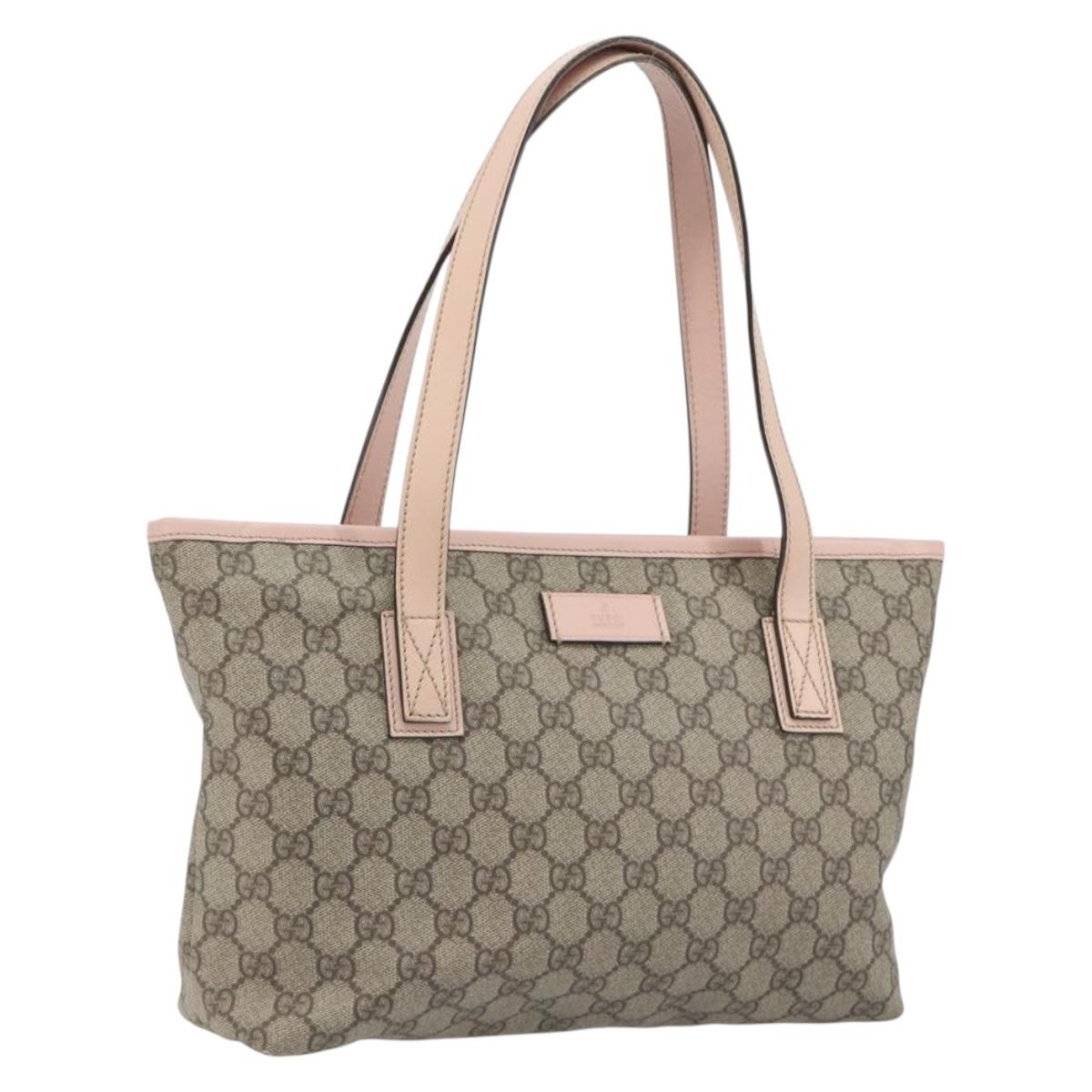GUCCI GG Supreme Tote Bag PVC Beige Gold 181086 Auth 196707A