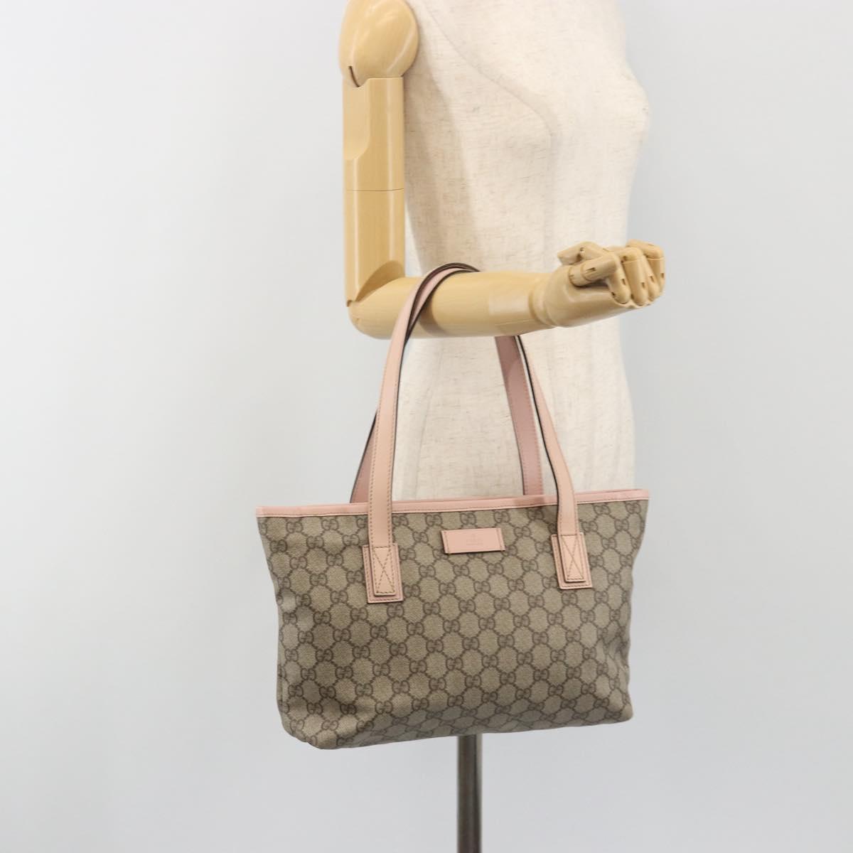 GUCCI GG Supreme Tote Bag PVC Beige Gold 181086 Auth 196707A