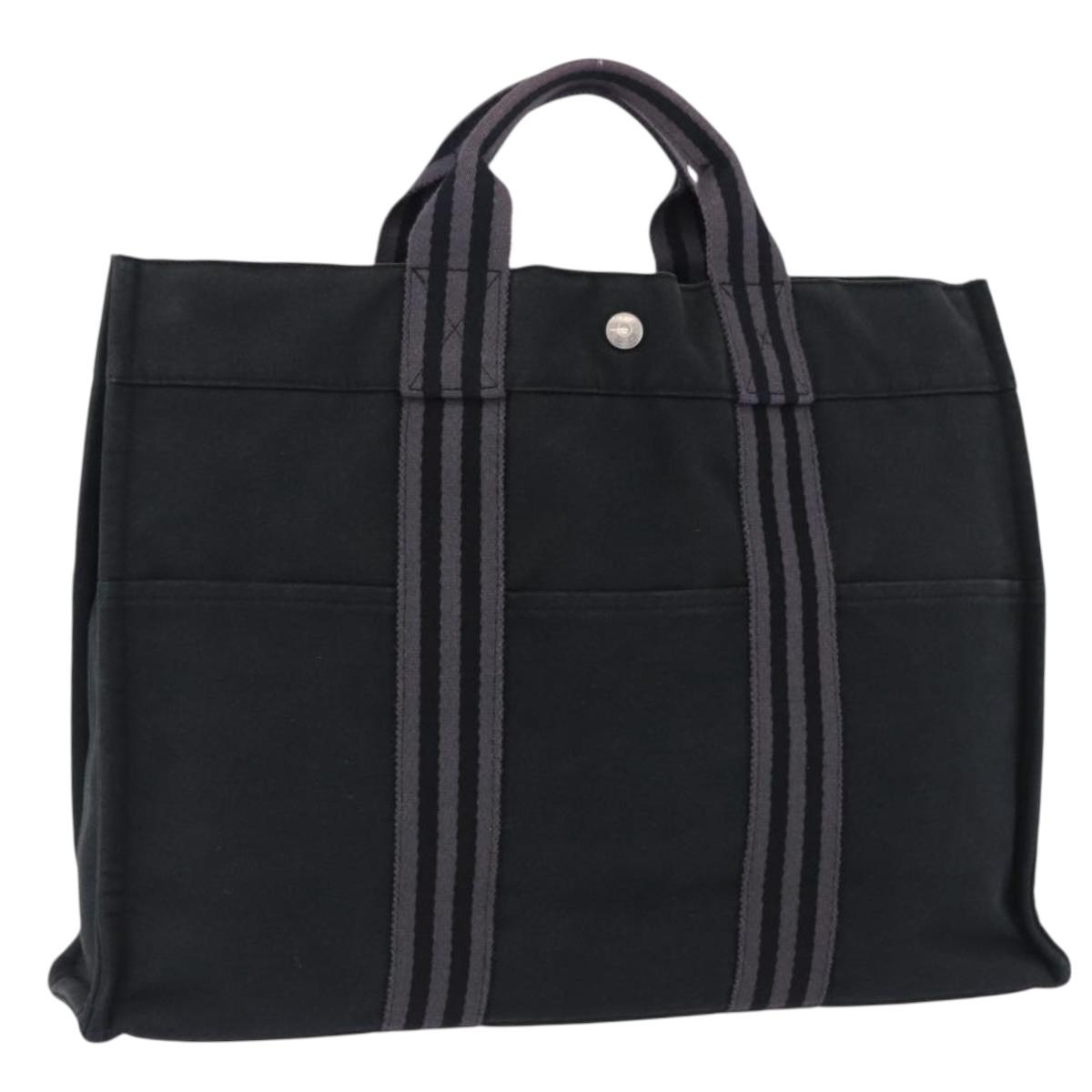 HERMES Fourre Tout MM Hand Bag Canvas Black Silver Auth 196708