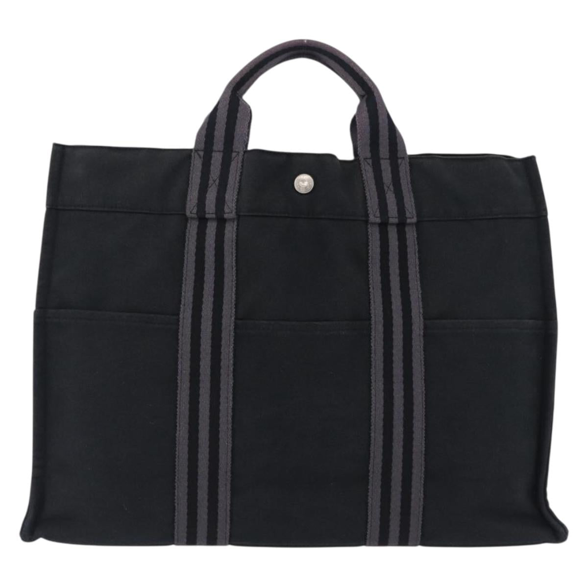 HERMES Fourre Tout MM Hand Bag Canvas Black Silver Auth 196708
