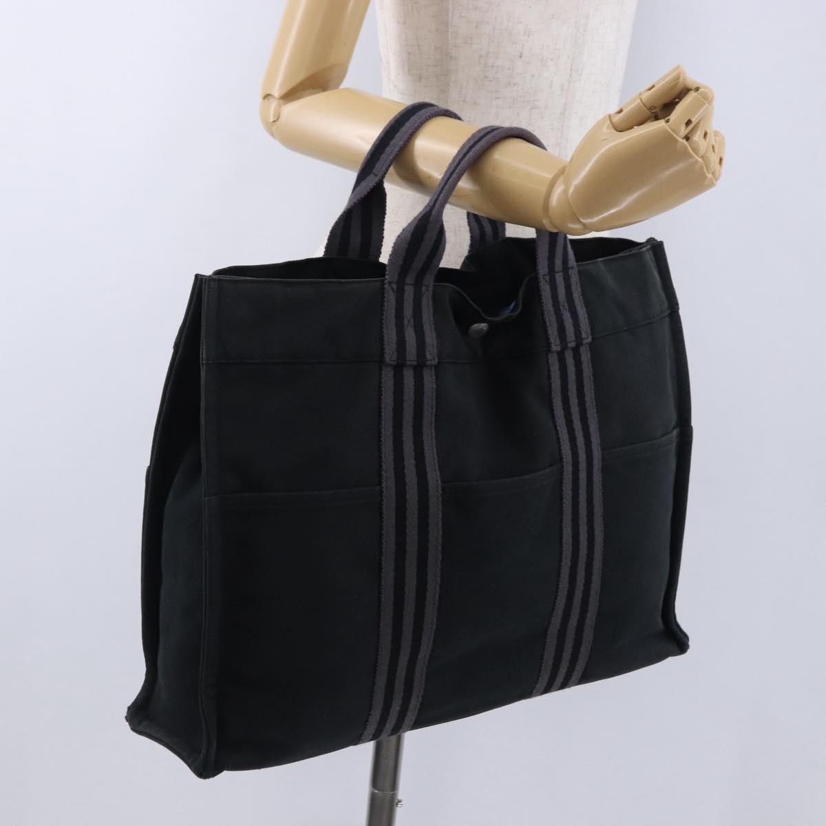 HERMES Fourre Tout MM Hand Bag Canvas Black Silver Auth 196708