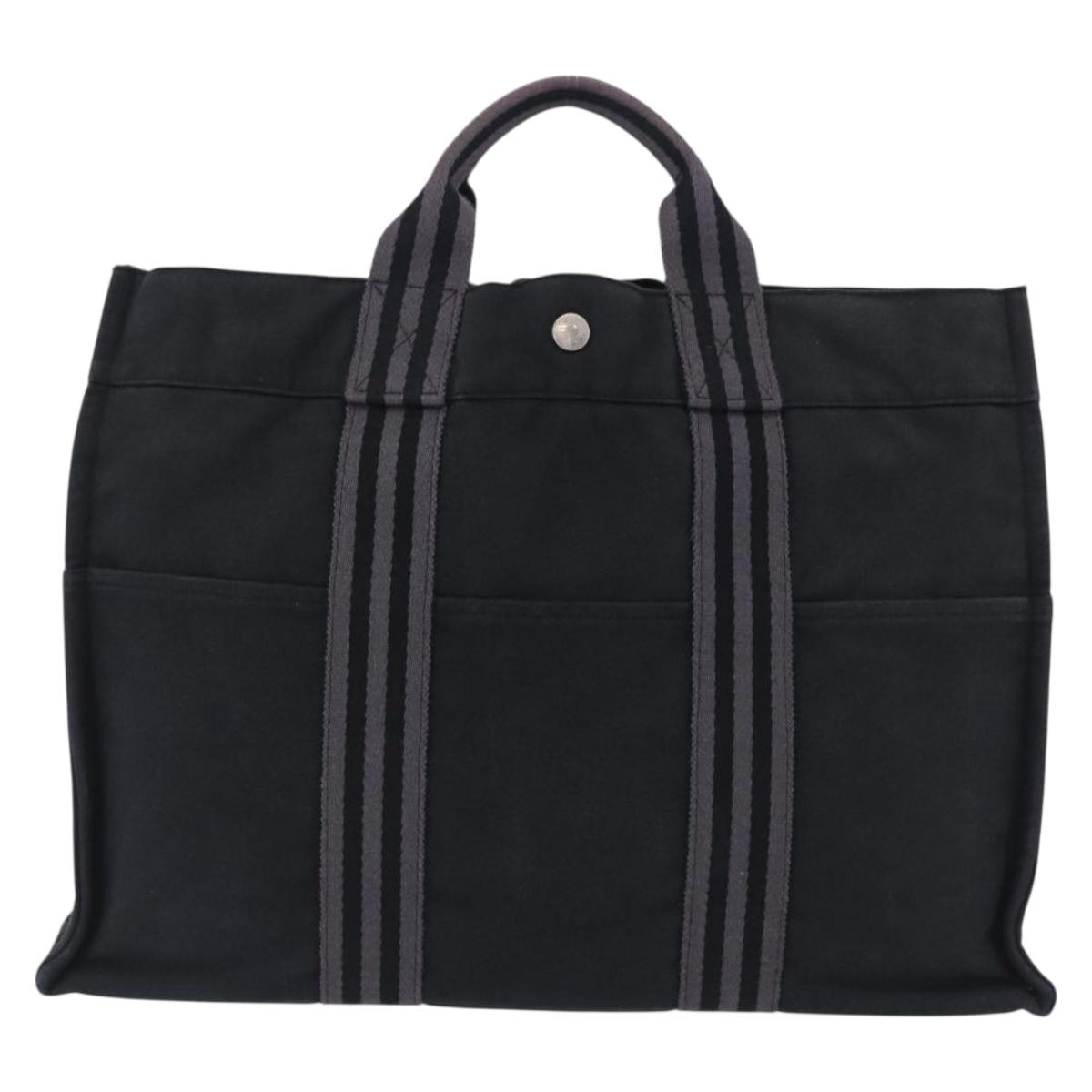 HERMES Fourre Tout MM Hand Bag Canvas Black Silver Auth 196708