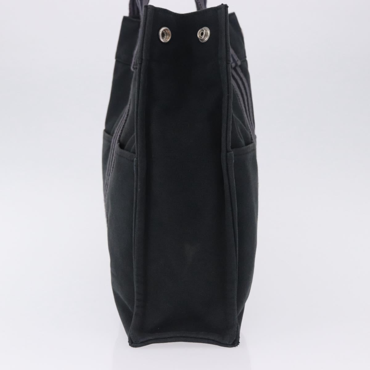 HERMES Fourre Tout MM Hand Bag Canvas Black Silver Auth 196708