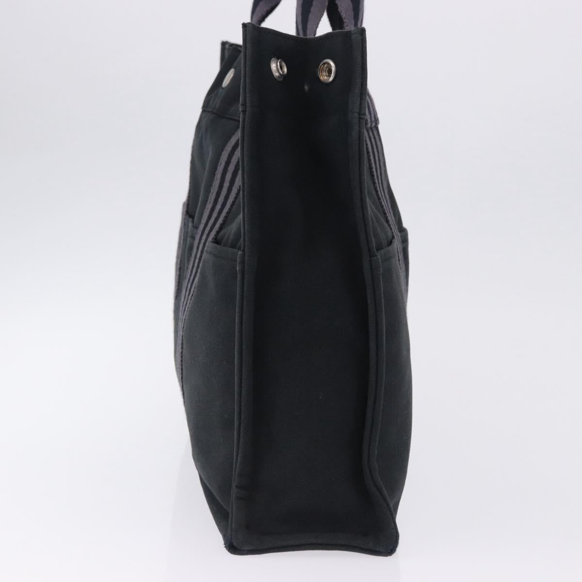 HERMES Fourre Tout MM Hand Bag Canvas Black Silver Auth 196708
