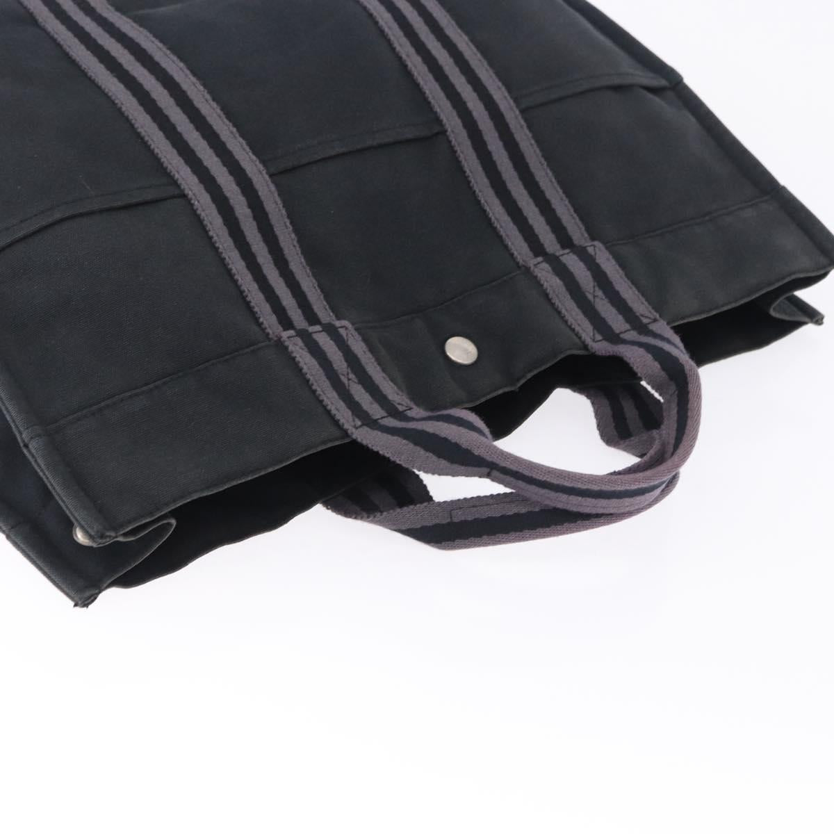 HERMES Fourre Tout MM Hand Bag Canvas Black Silver Auth 196708
