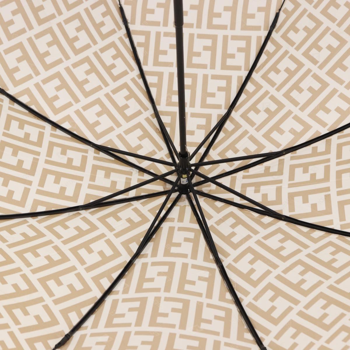FENDI Zucca Canvas Folding Umbrella Beige Gold Auth 196709A