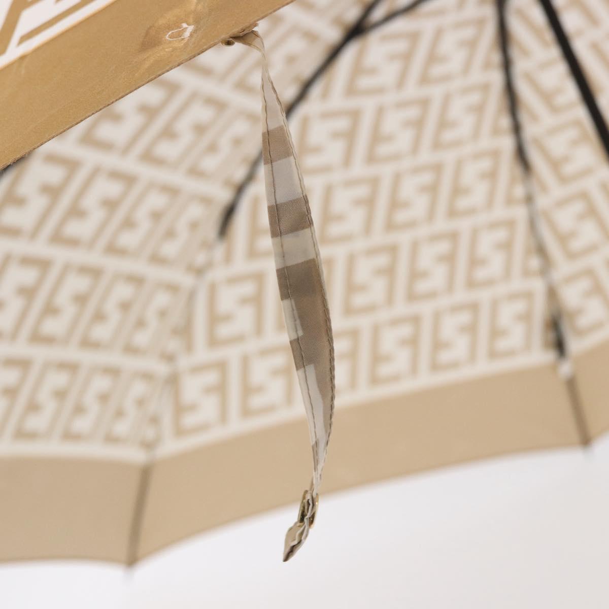 FENDI Zucca Canvas Folding Umbrella Beige Gold Auth 196709A