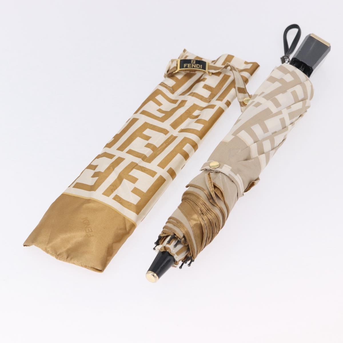 FENDI Zucca Canvas Folding Umbrella Beige Gold Auth 196709A