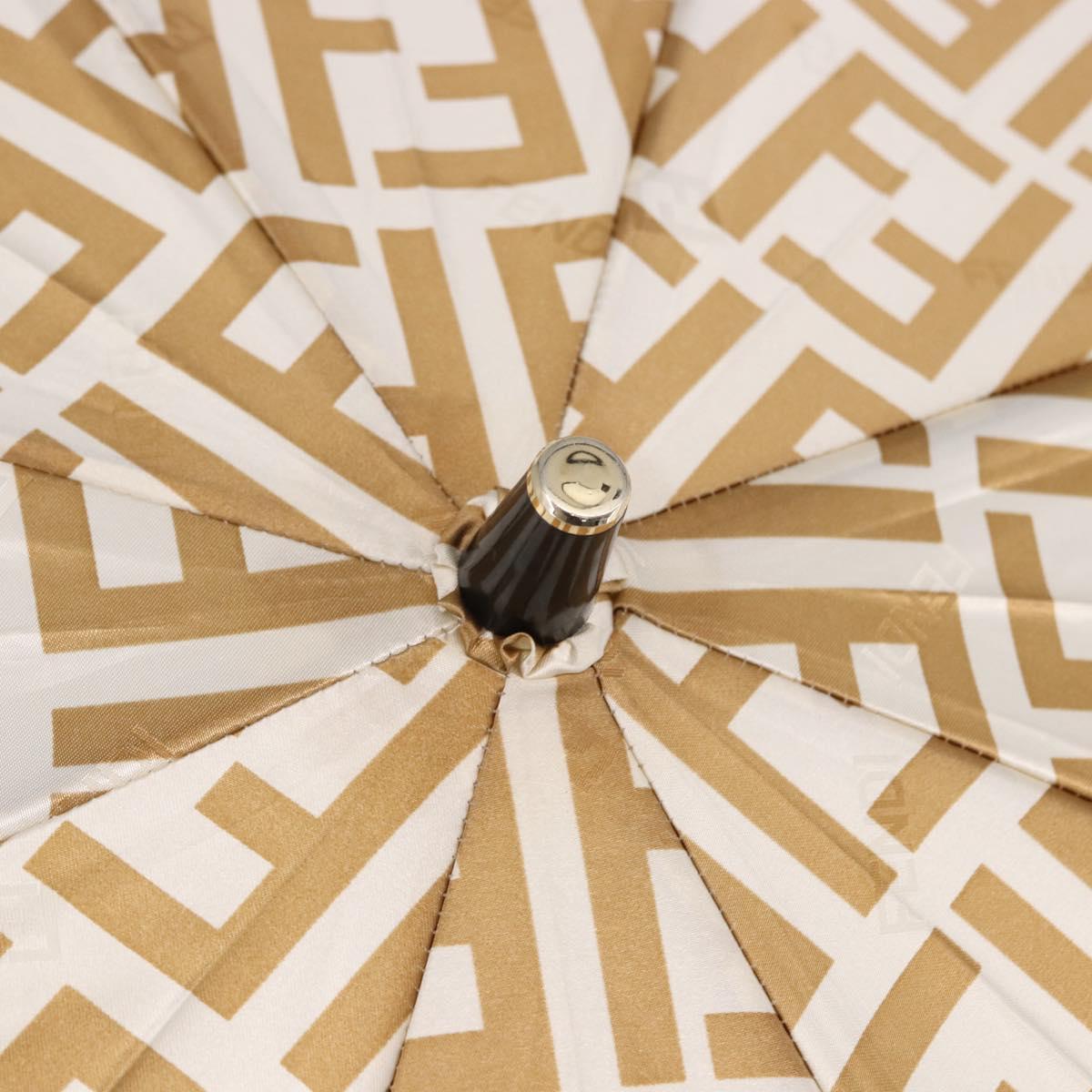 FENDI Zucca Canvas Folding Umbrella Beige Gold Auth 196709A