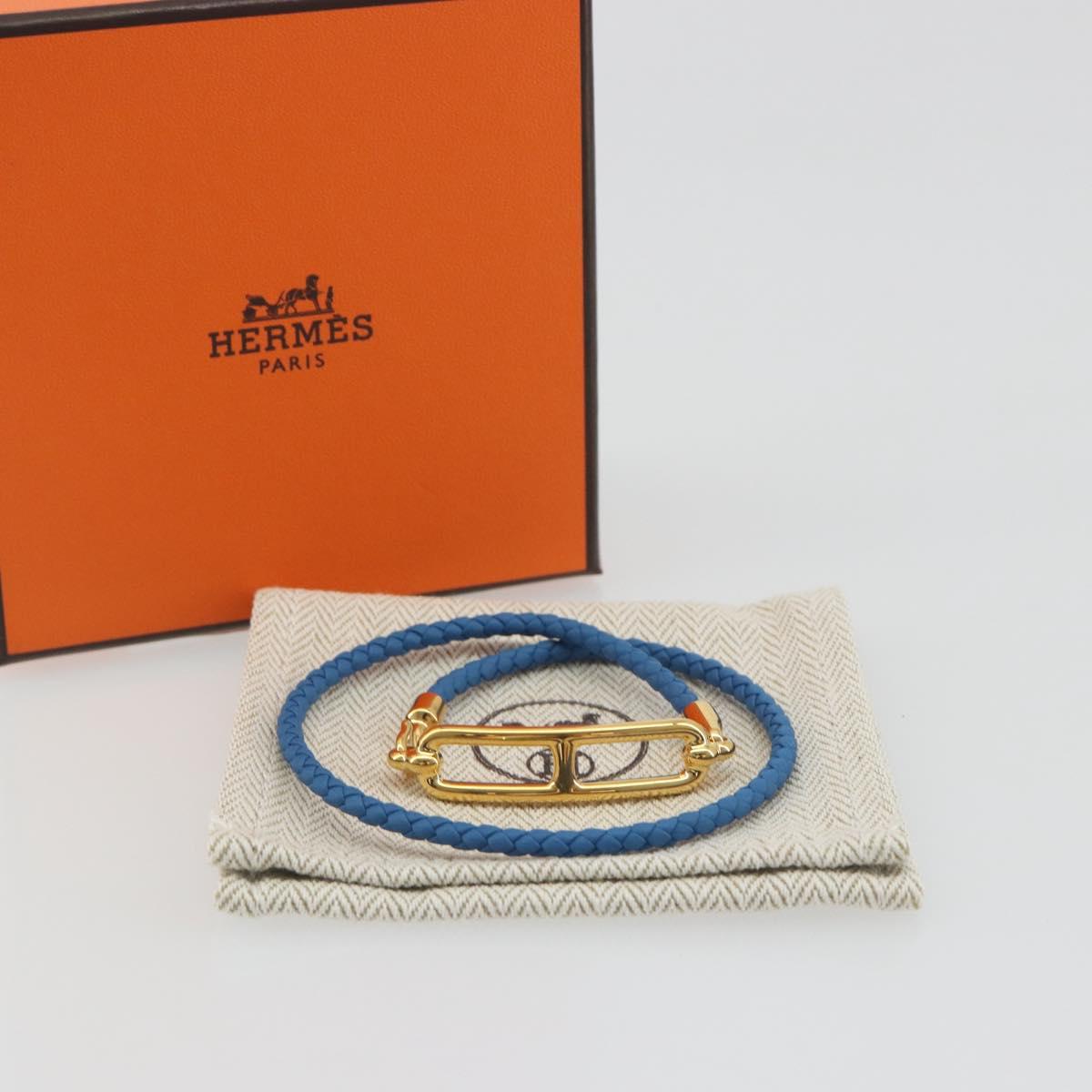 HERMES Roulis De Bourtour Bracelet Leather Blue Gold Auth 196712V