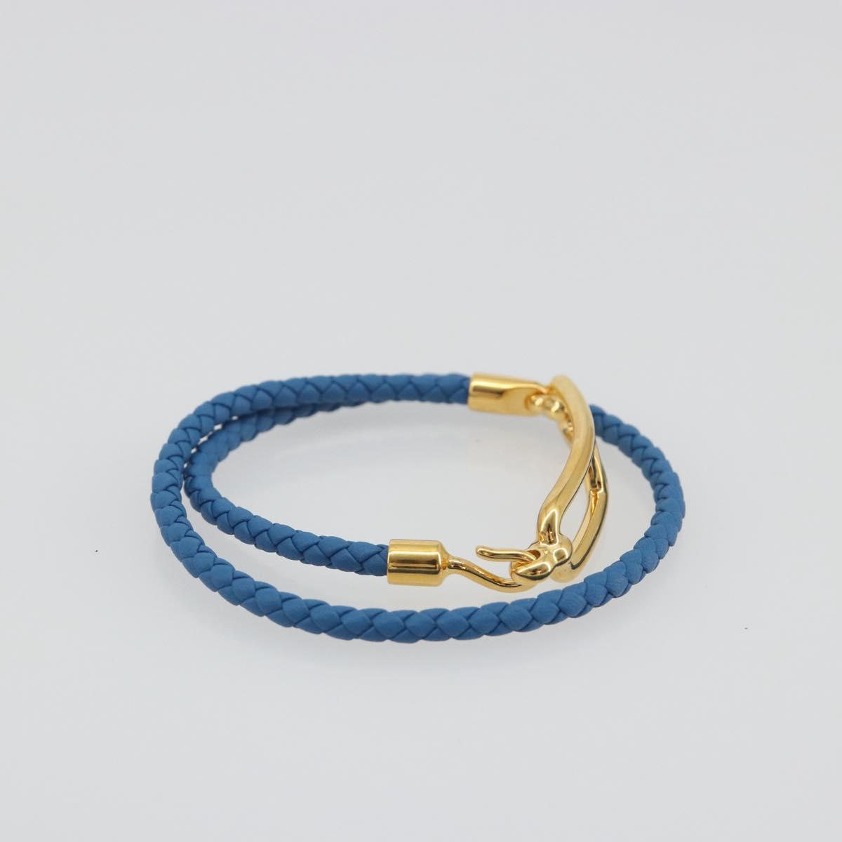 HERMES Roulis De Bourtour Bracelet Leather Blue Gold Auth 196712V