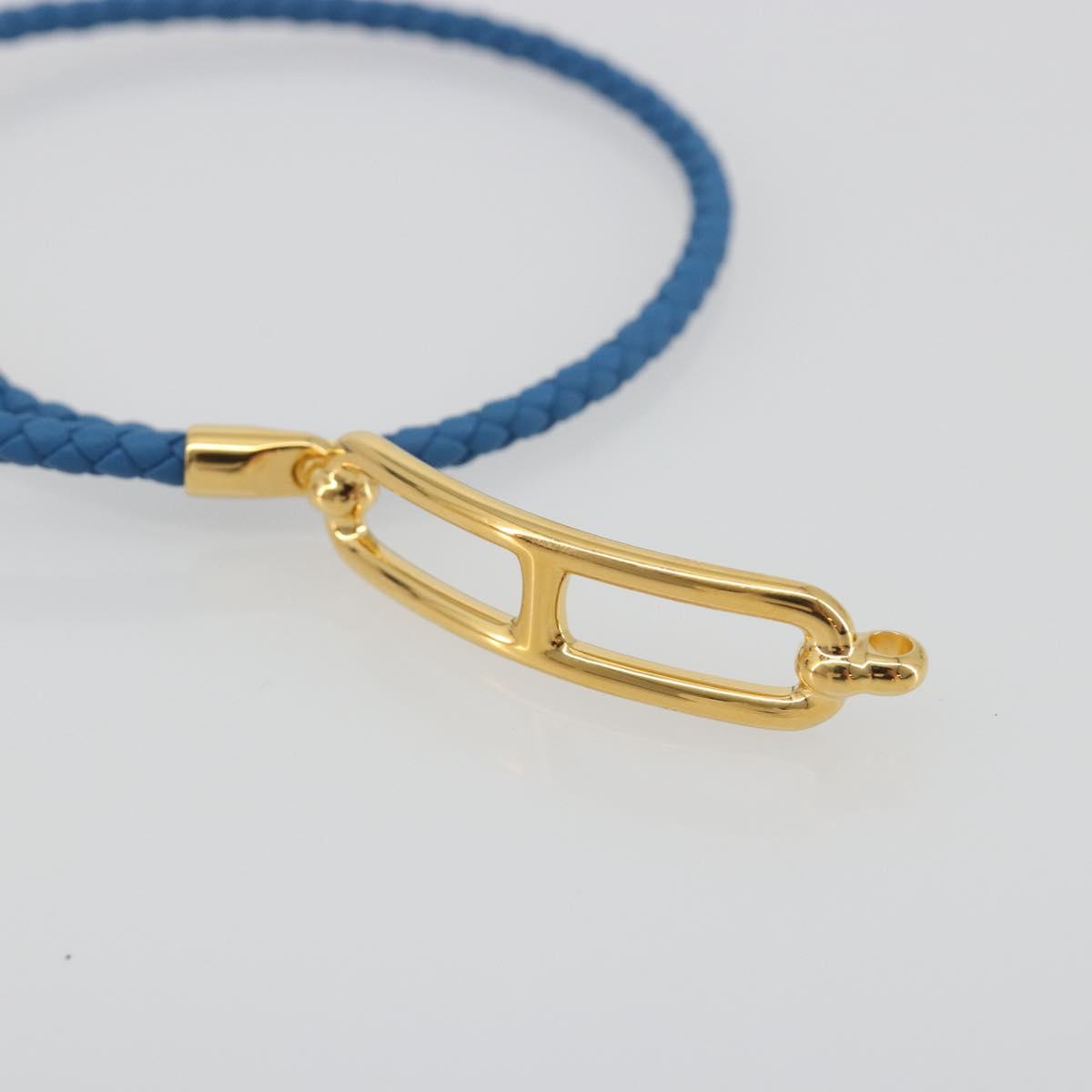 HERMES Roulis De Bourtour Bracelet Leather Blue Gold Auth 196712V