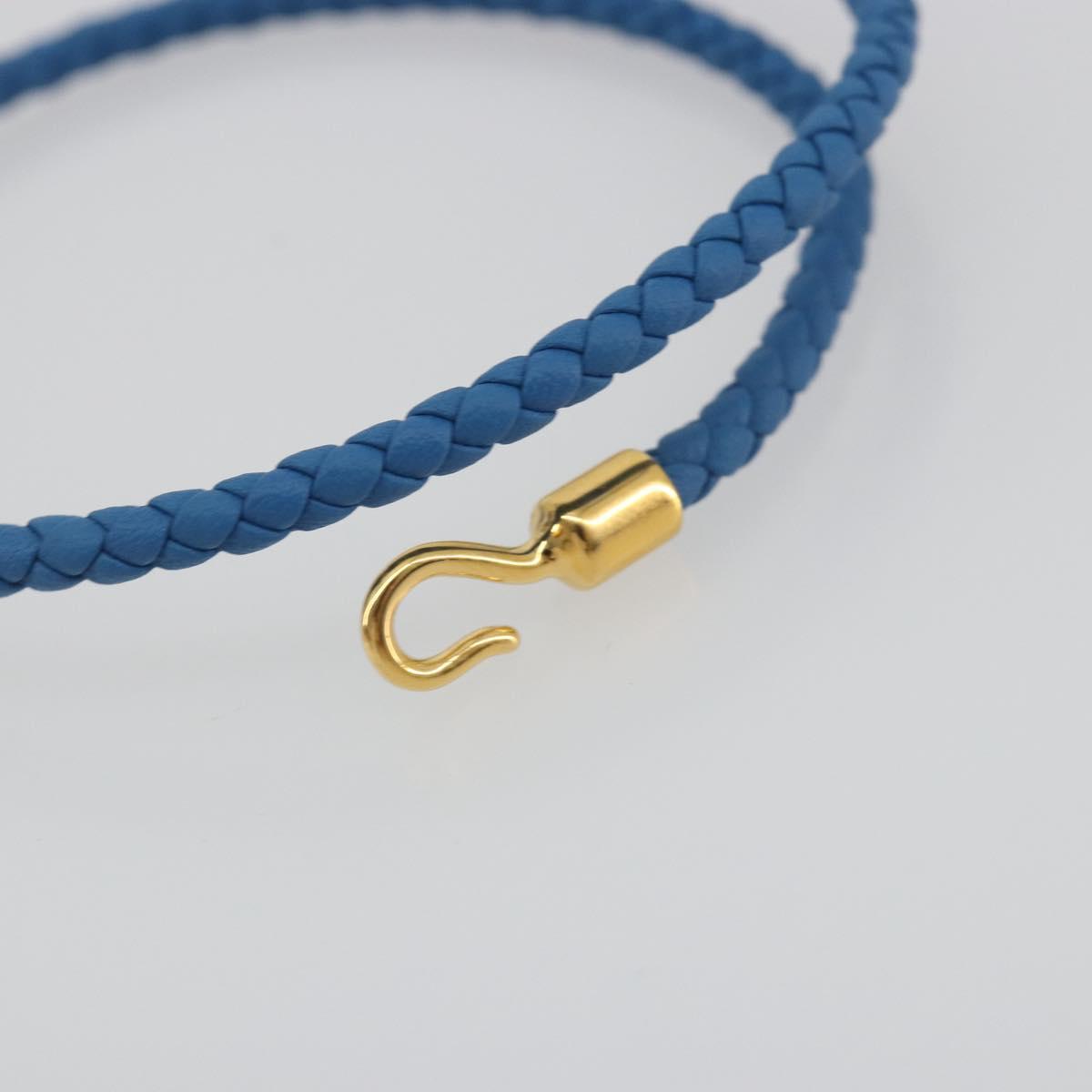 HERMES Roulis De Bourtour Bracelet Leather Blue Gold Auth 196712V