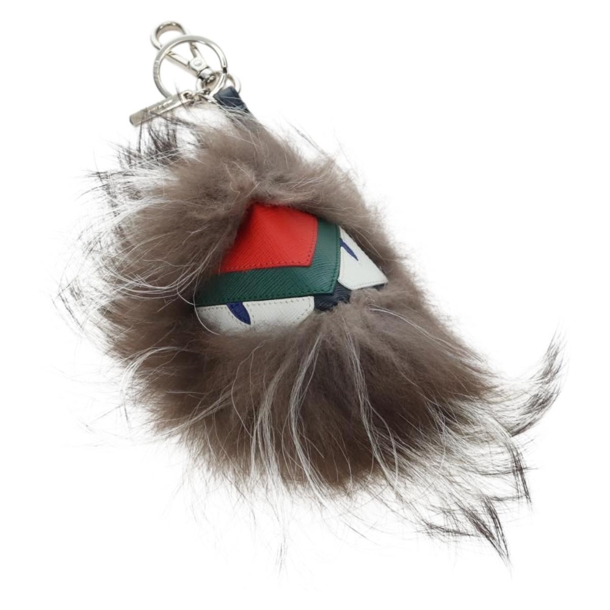 FENDI Monster Charm Fur Brown Silver Auth 196714M