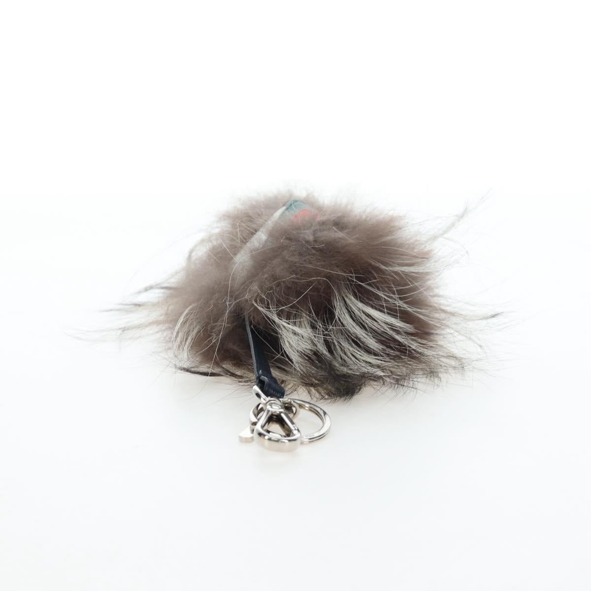 FENDI Monster Charm Fur Brown Silver Auth 196714M
