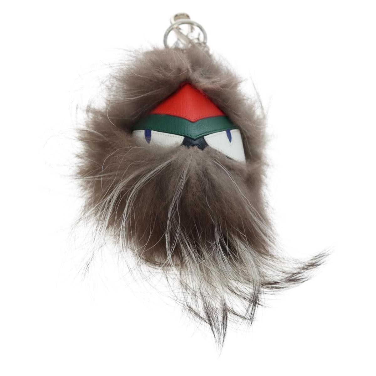 FENDI Monster Charm Fur Brown Silver Auth 196714M