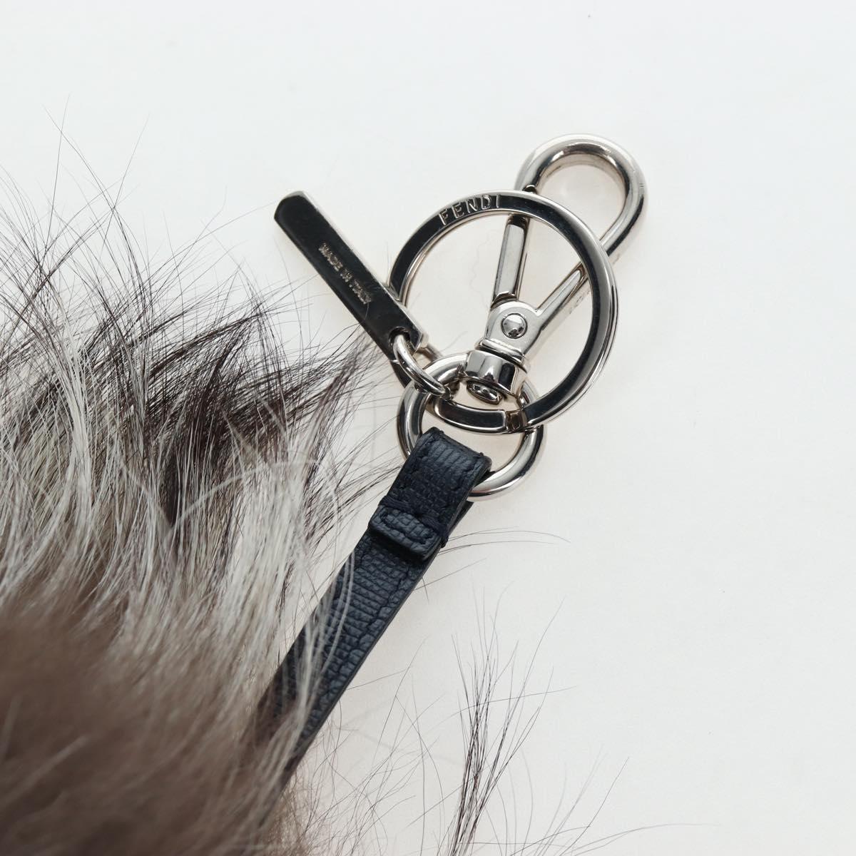 FENDI Monster Charm Fur Brown Silver Auth 196714M