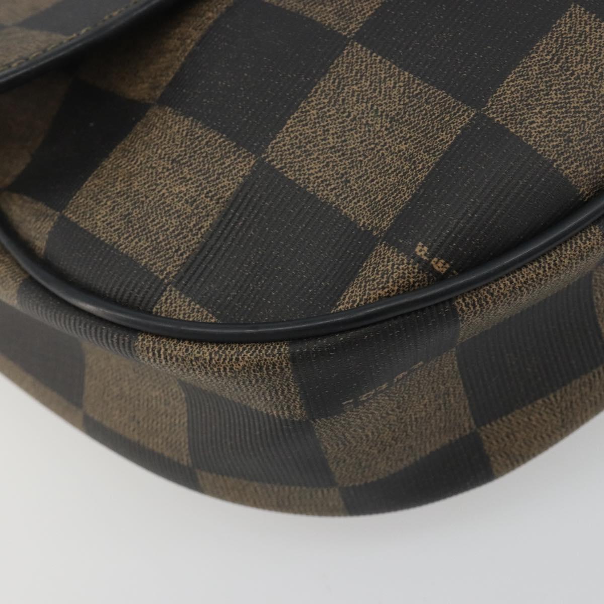 FENDI Pecan Canvas Shoulder Bag PVC Black Brown Auth 196716