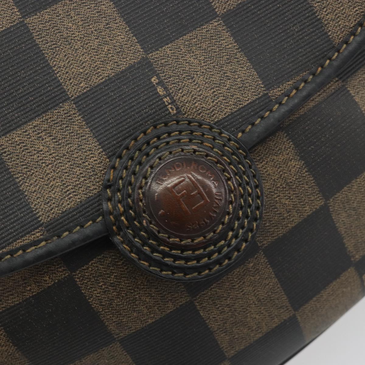 FENDI Pecan Canvas Shoulder Bag PVC Black Brown Auth 196716