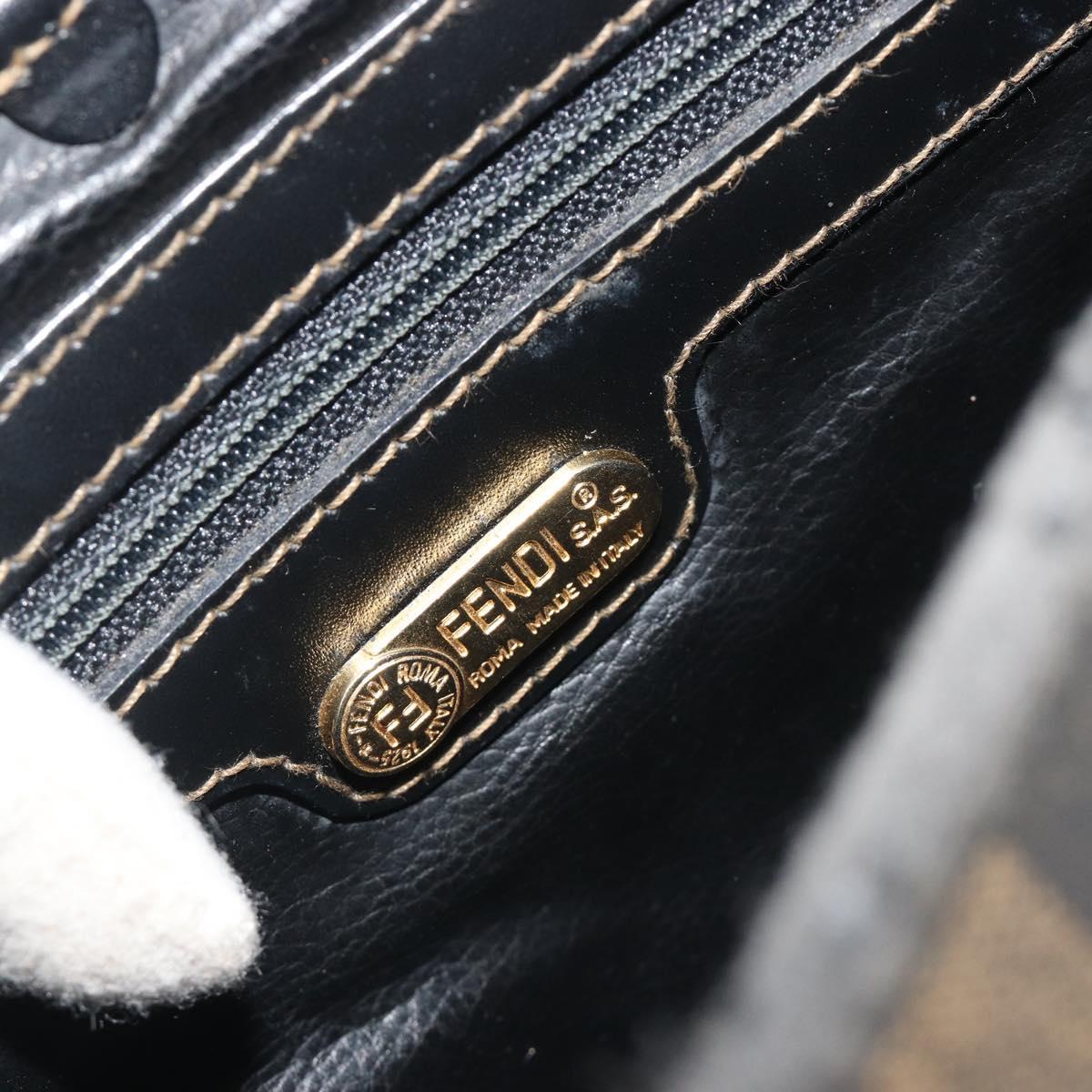FENDI Pecan Canvas Shoulder Bag PVC Black Brown Auth 196716