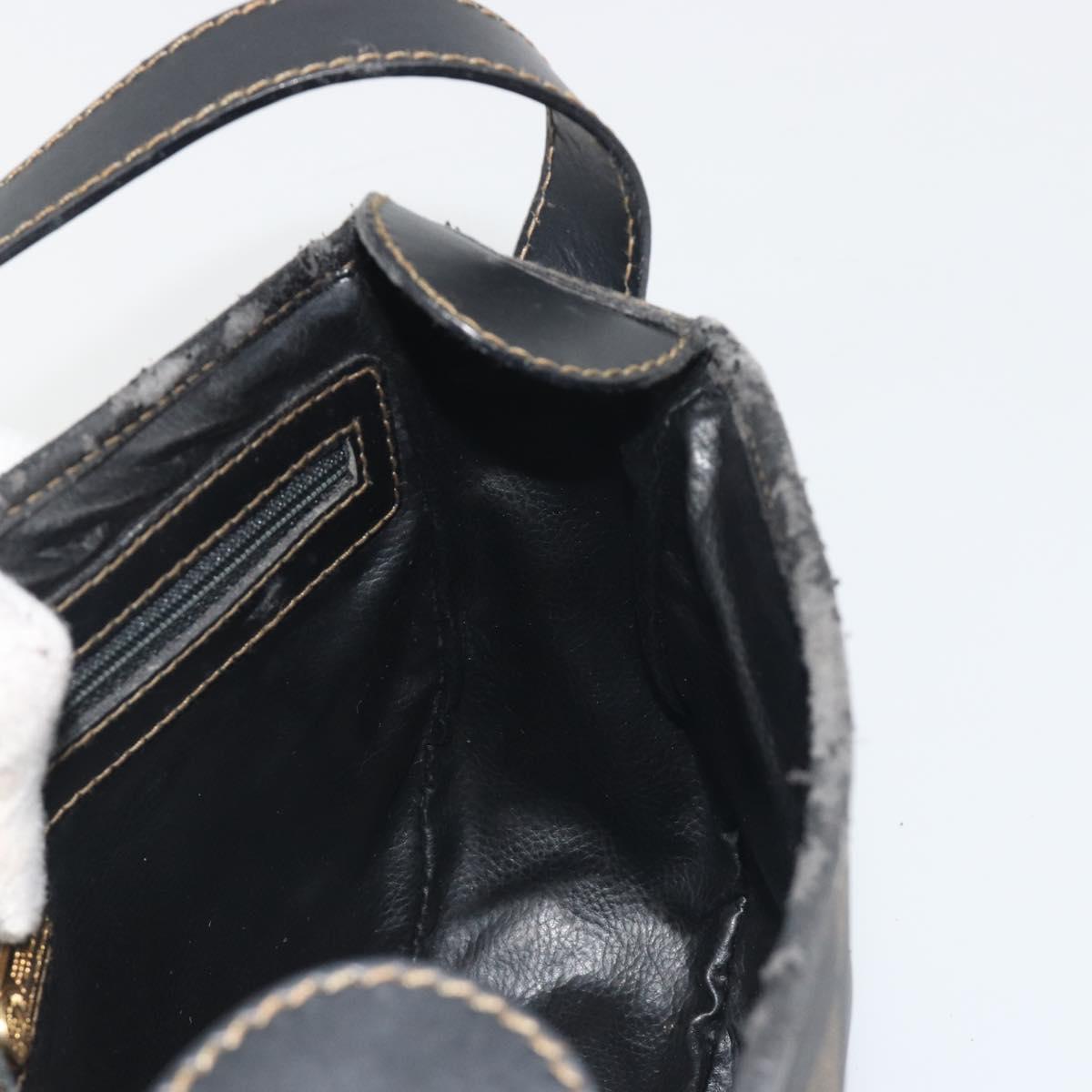 FENDI Pecan Canvas Shoulder Bag PVC Black Brown Auth 196716