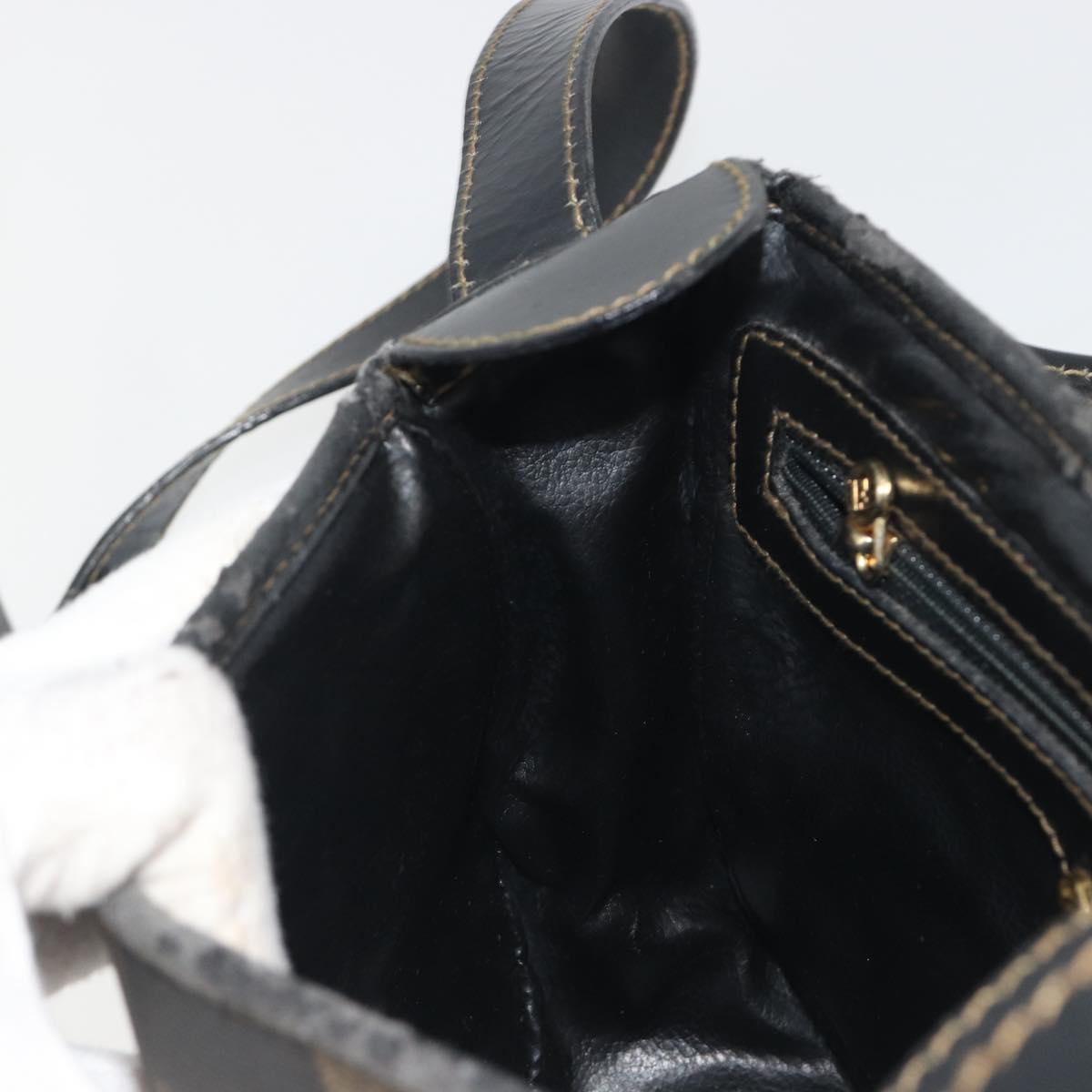 FENDI Pecan Canvas Shoulder Bag PVC Black Brown Auth 196716