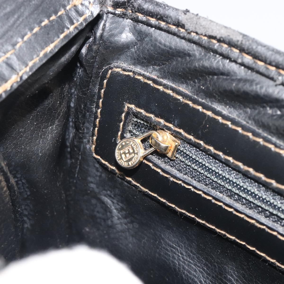 FENDI Pecan Canvas Shoulder Bag PVC Black Brown Auth 196716