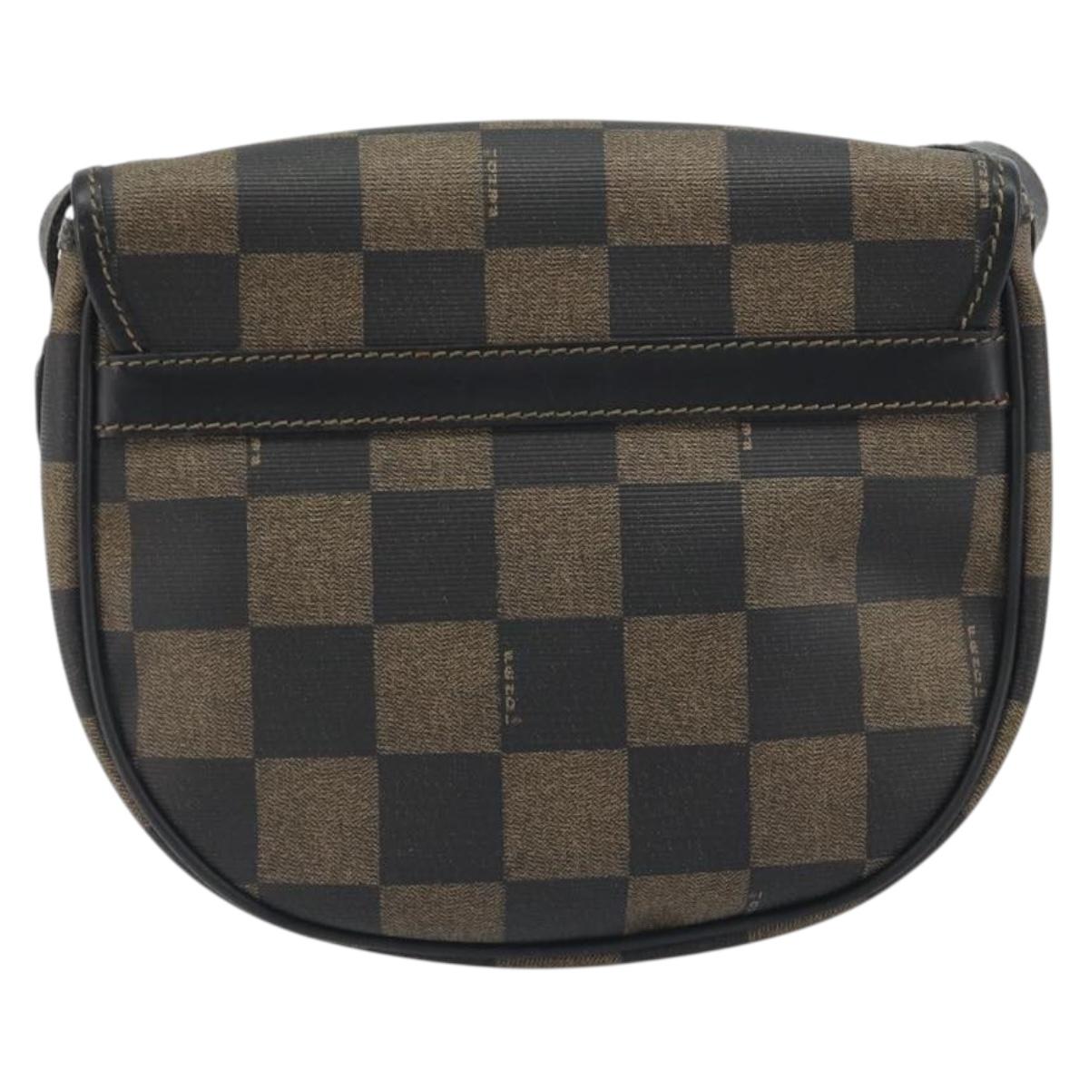 FENDI Pecan Canvas Shoulder Bag PVC Black Brown Auth 196716