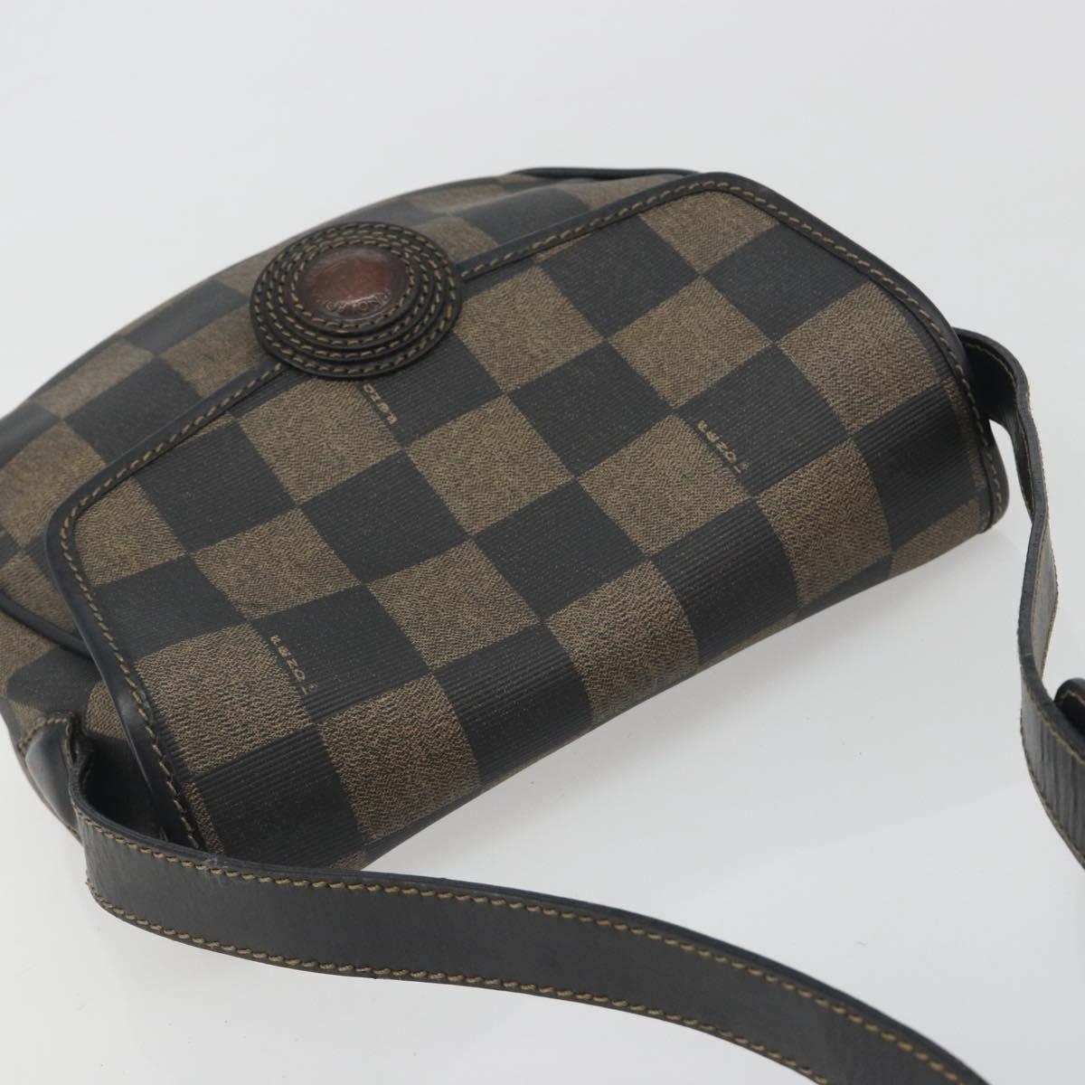 FENDI Pecan Canvas Shoulder Bag PVC Black Brown Auth 196716