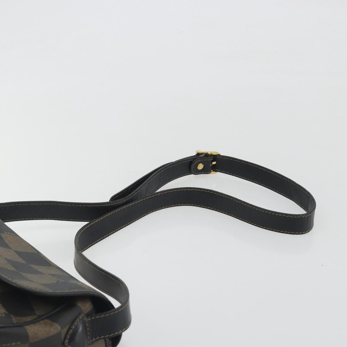FENDI Pecan Canvas Shoulder Bag PVC Black Brown Auth 196716