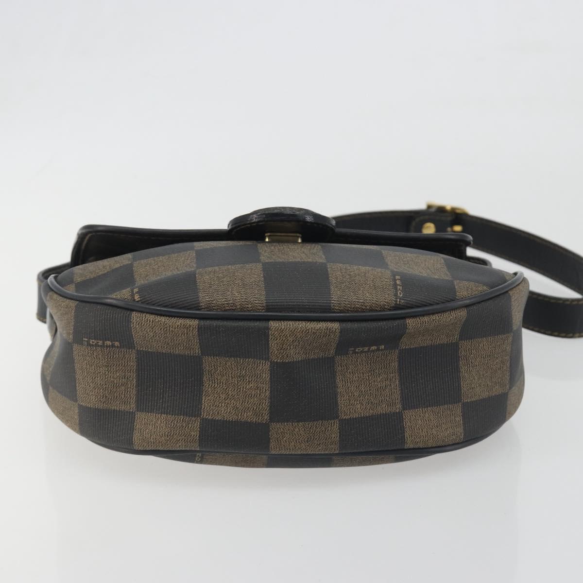 FENDI Pecan Canvas Shoulder Bag PVC Black Brown Auth 196716